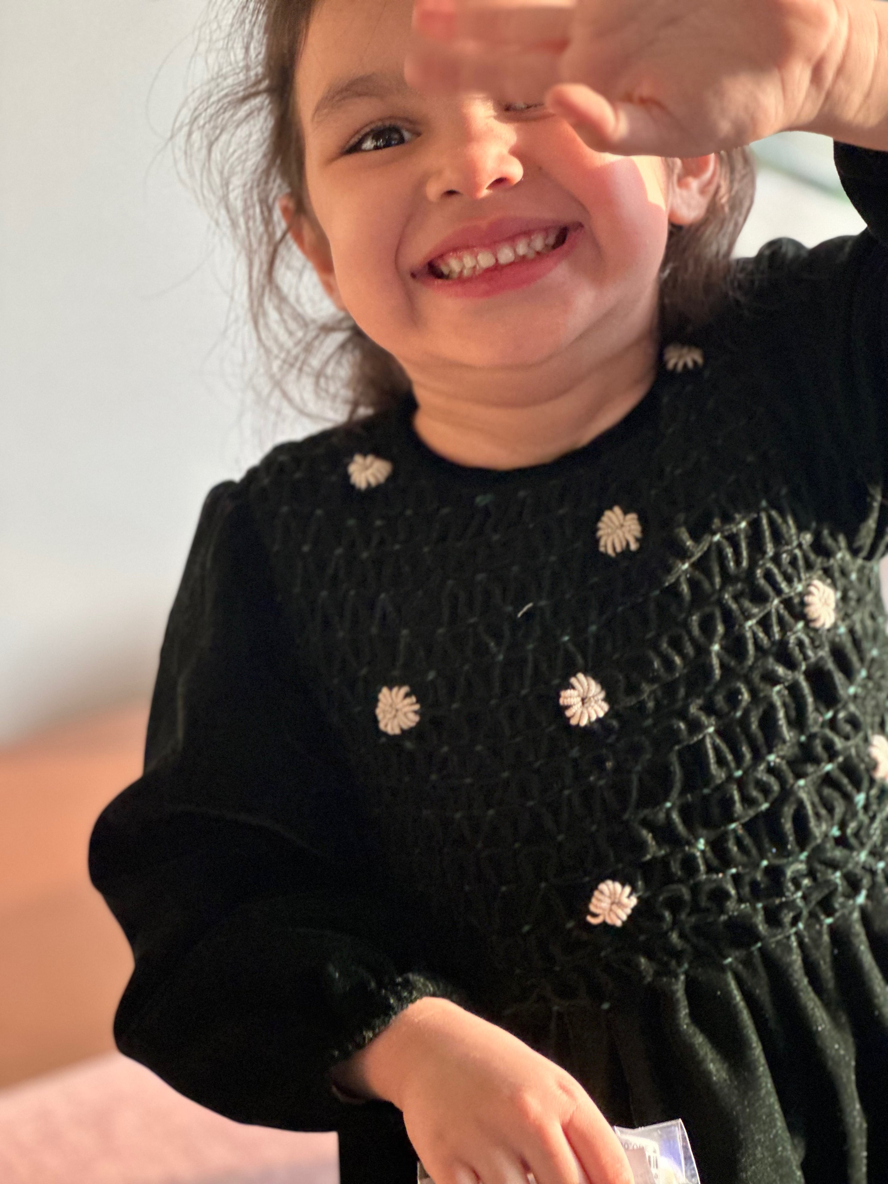 Emerald Velvet Handsmocked Top