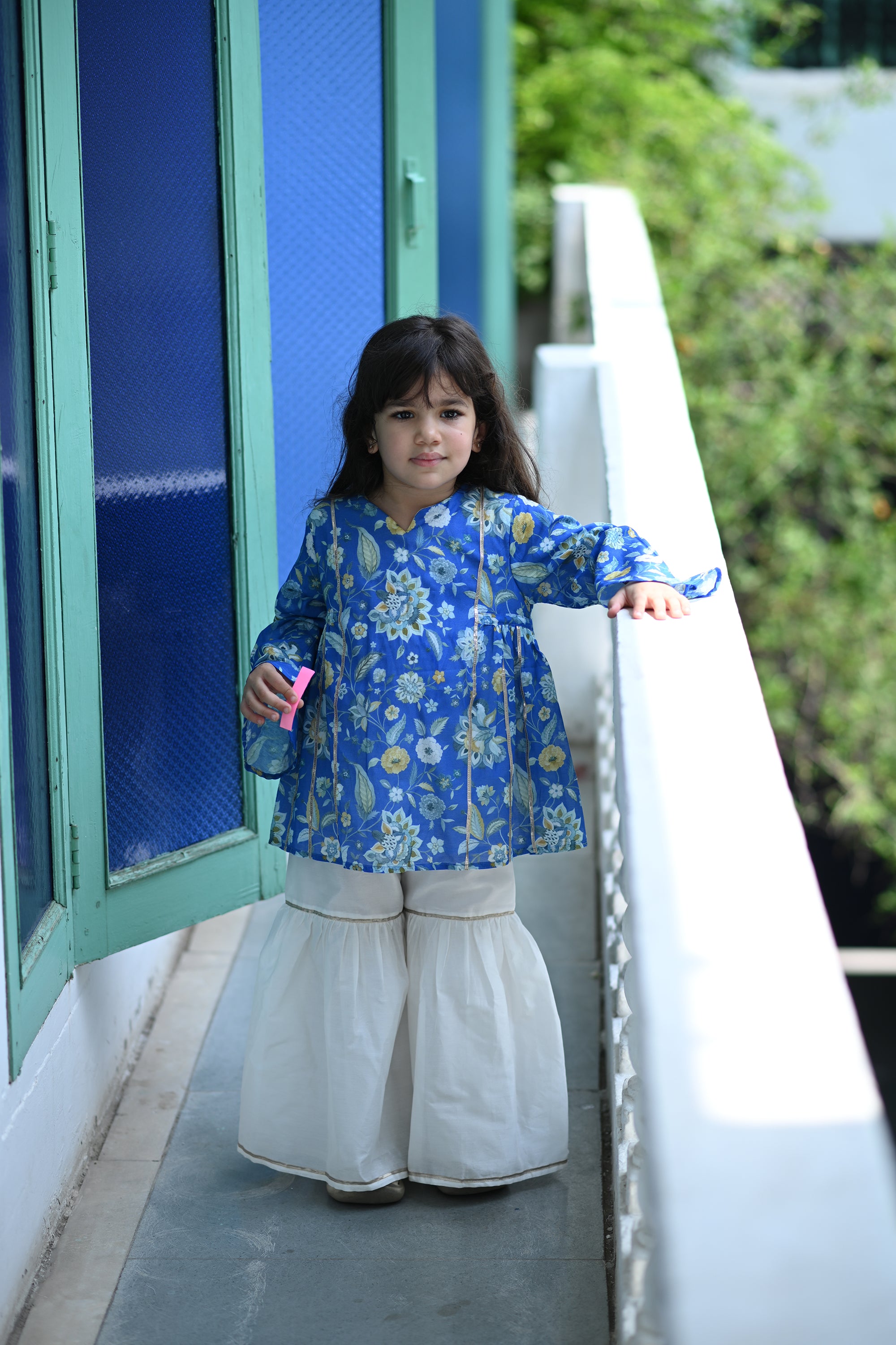 Tara Gharara Set - Royal Blue Farah Bagh