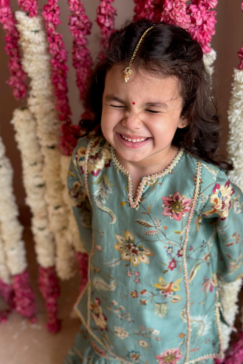 Inaaya Sharara Set - Teal Blue Sanobar Chintz