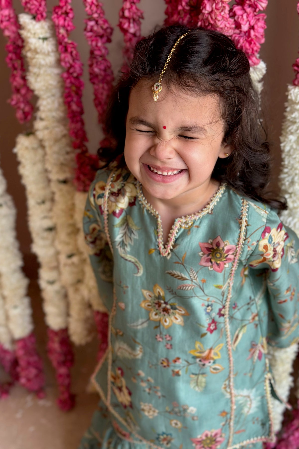 Inaaya Sharara Set - Teal Blue Sanobar Chintz
