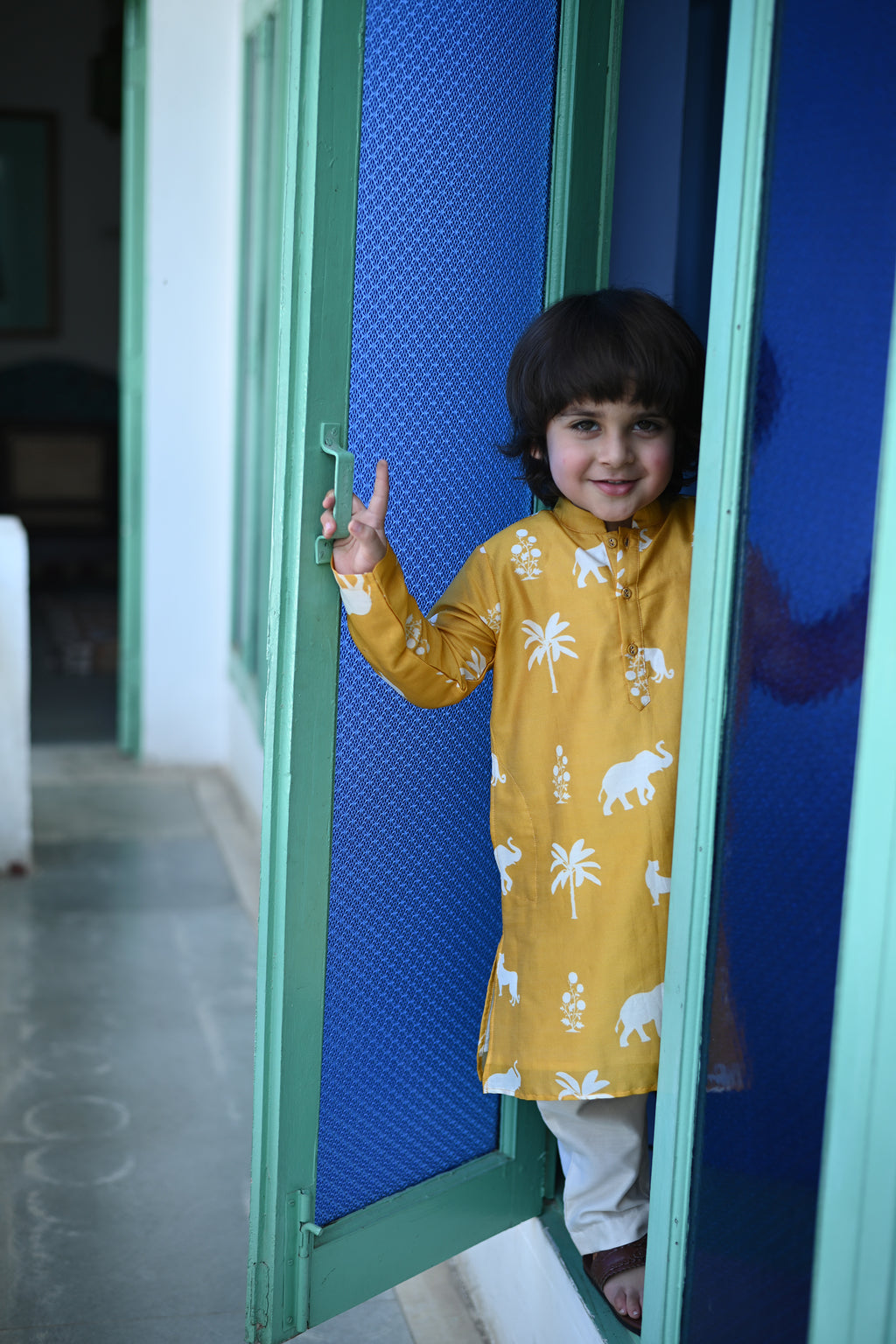 Aryaman Kurta Set - Mustard Palm Serenade