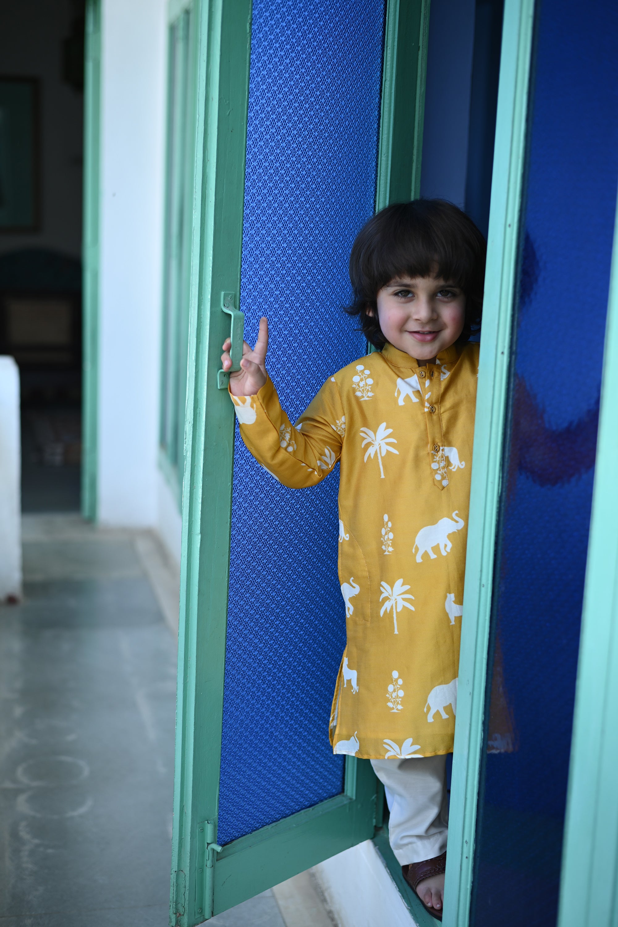 Aryaman Kurta Set - Mustard Palm Serenade