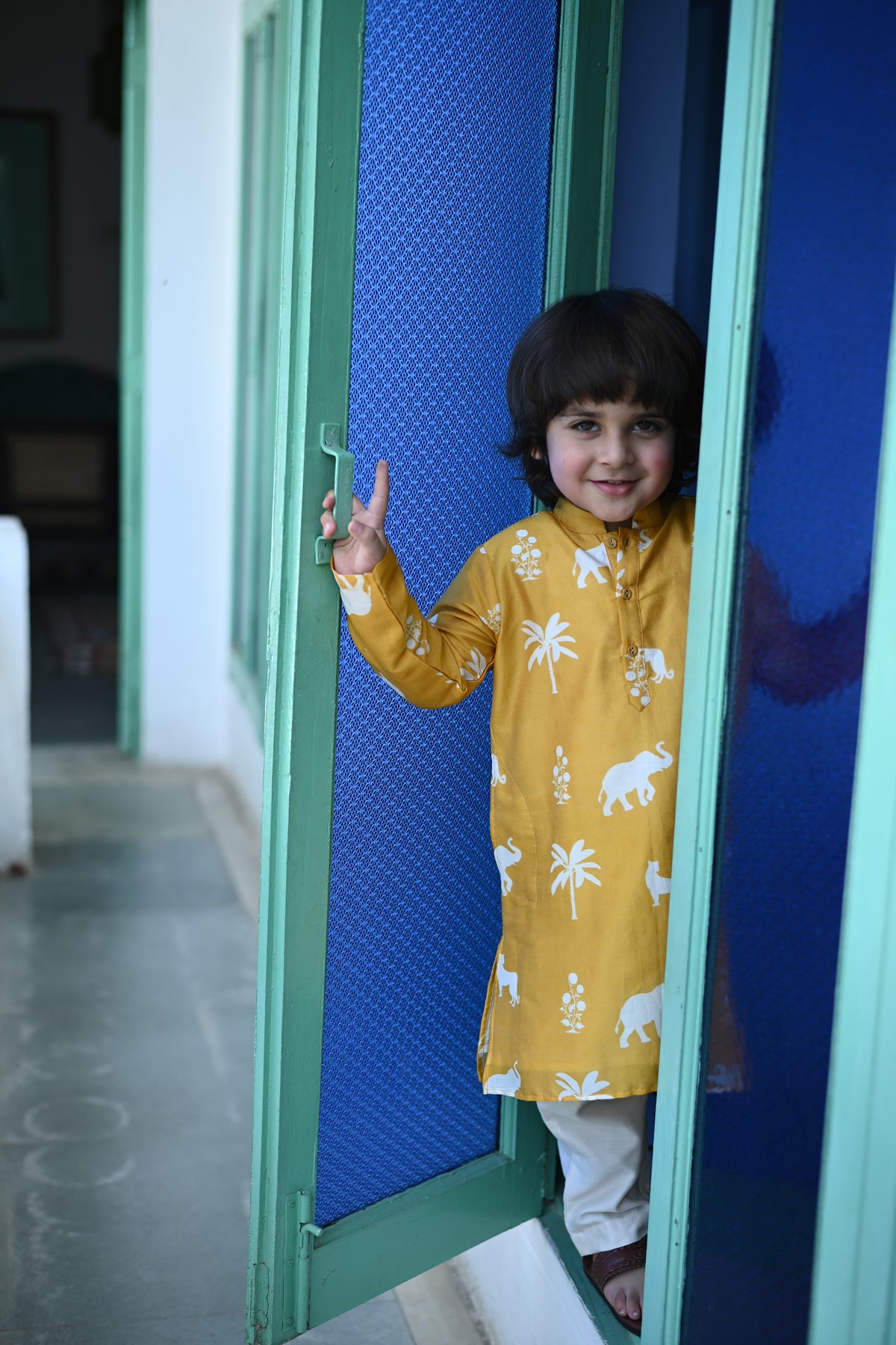 Aryaman Kurta Set - Mustard Palm Serenade
