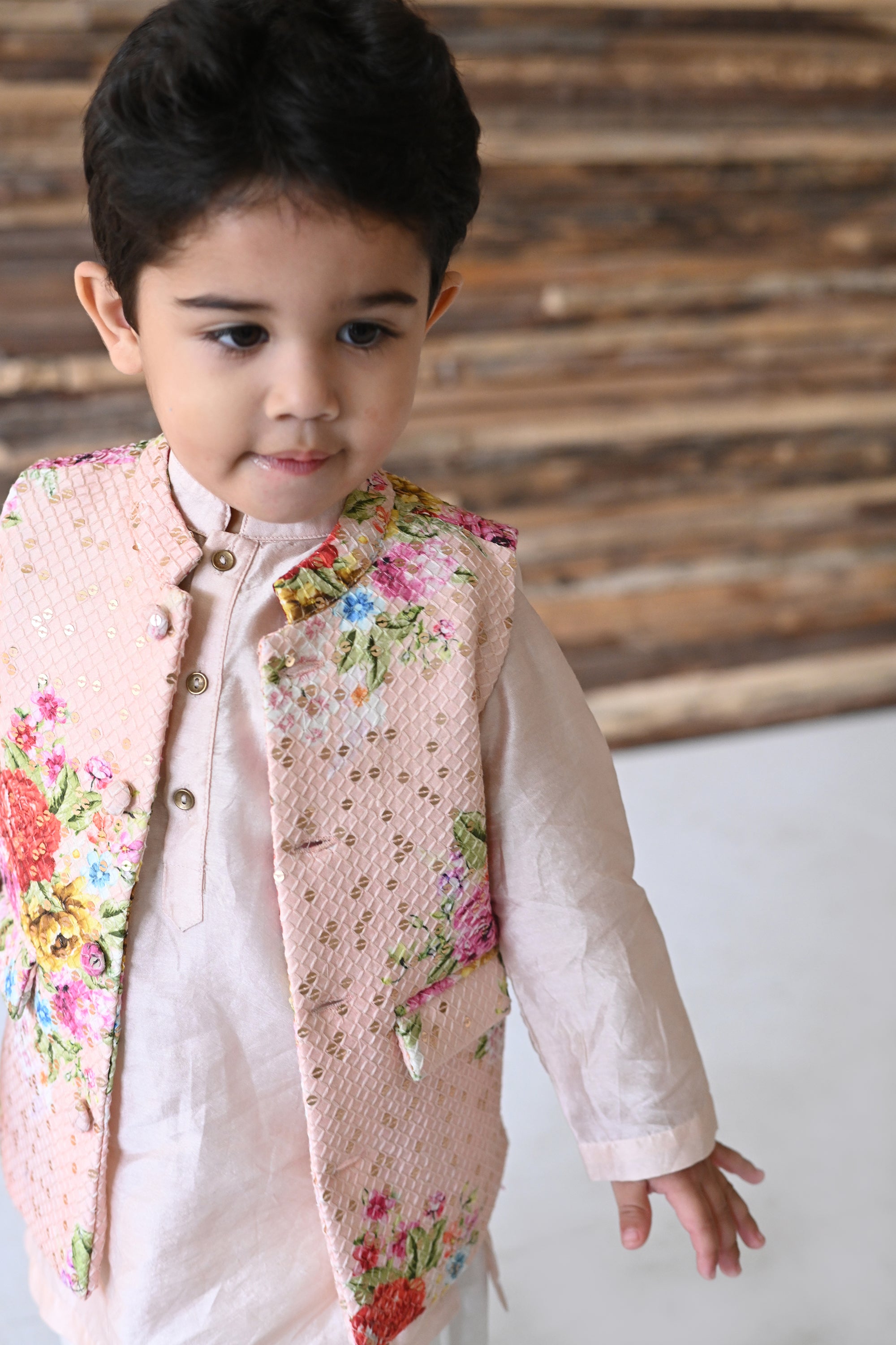 Abeer Bandhi, Kurta And Pyjama Set-Light Pink Floral Bunch