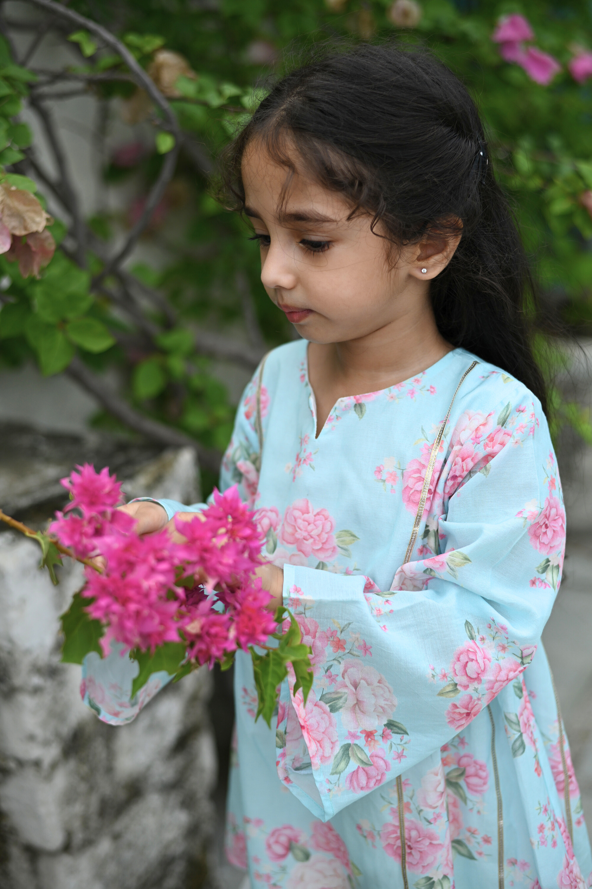 Tara Gharara Set - Vintage Blue Phool Angan