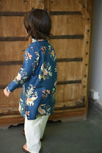 Dilsher Kurta And Pyjama Set- Navy Jungle Reverie