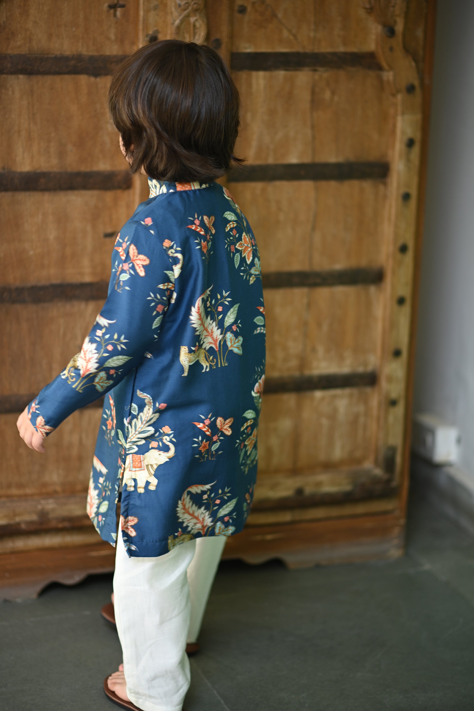 Dilsher Kurta And Pyjama Set- Navy Jungle Reverie