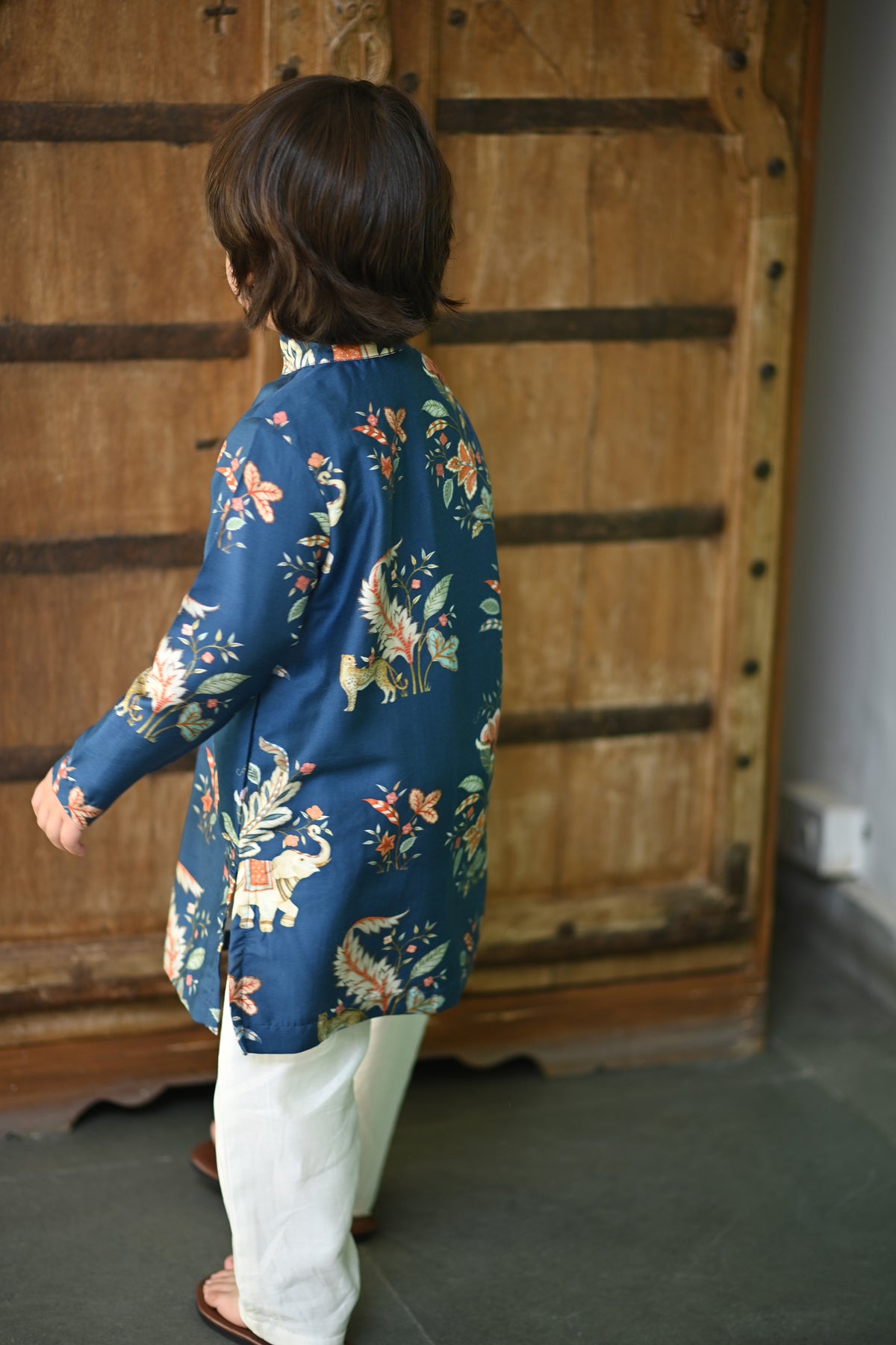 Dilsher Kurta And Pyjama Set- Navy Jungle Reverie