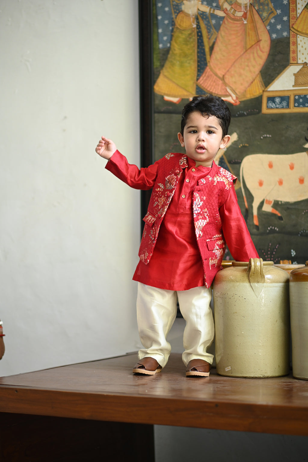 Fateh Bandhi Set- Red Haathi Chintz Threadwork