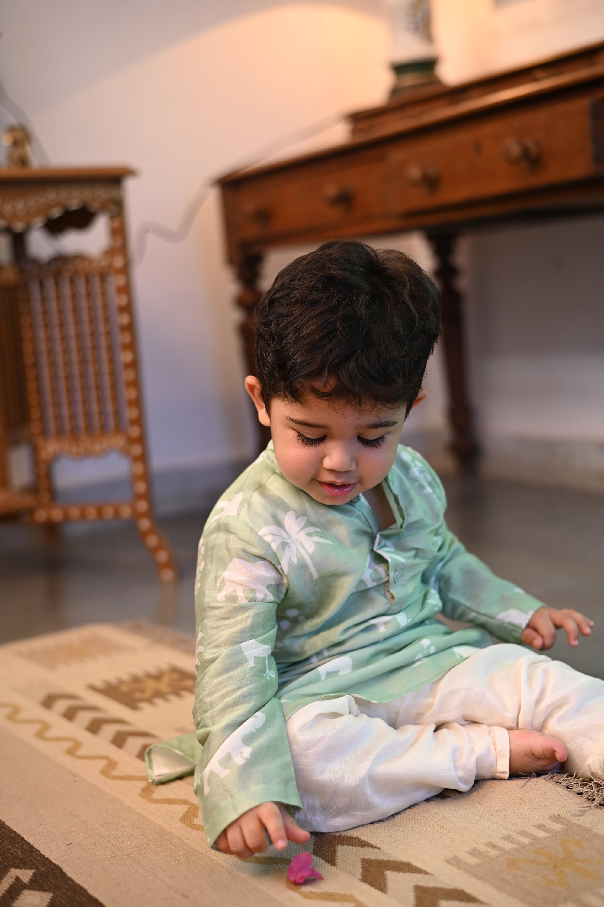 Aryaman Kurta Set - Mint Palm Serenade