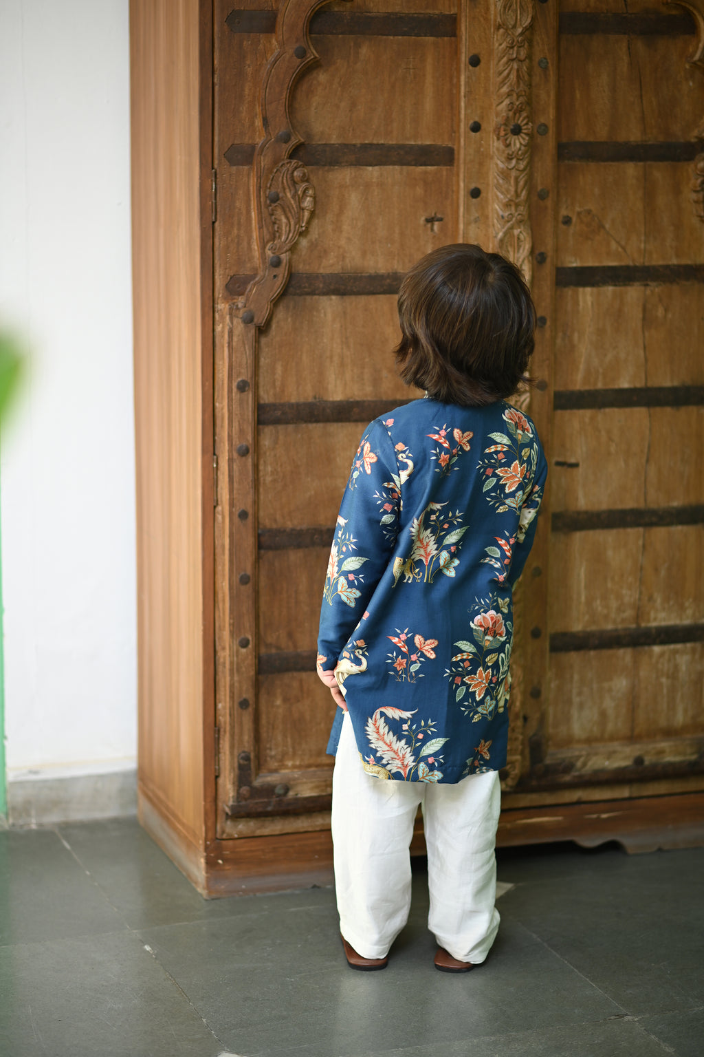 Dilsher Kurta And Pyjama Set- Navy Jungle Reverie