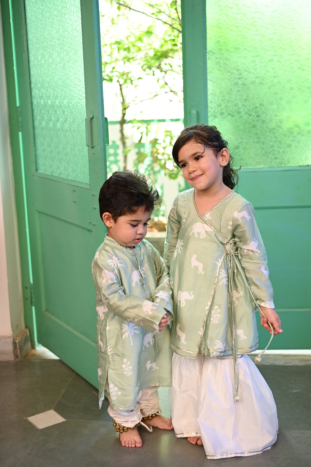 Asra Gharara Set - Mint Palm Serenade
