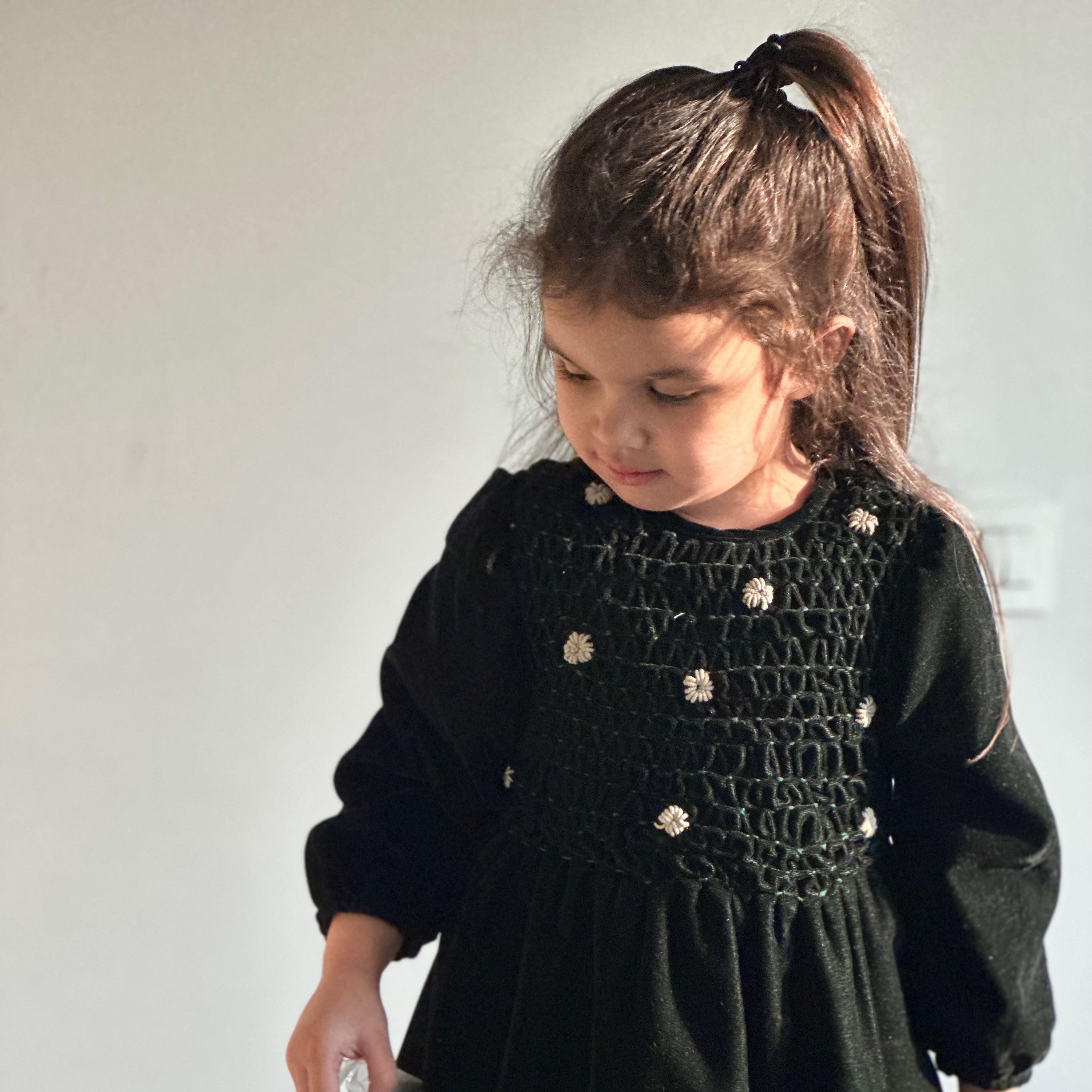 Emerald Velvet Handsmocked Top
