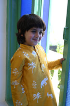 Aryaman Kurta Set - Mustard Palm Serenade