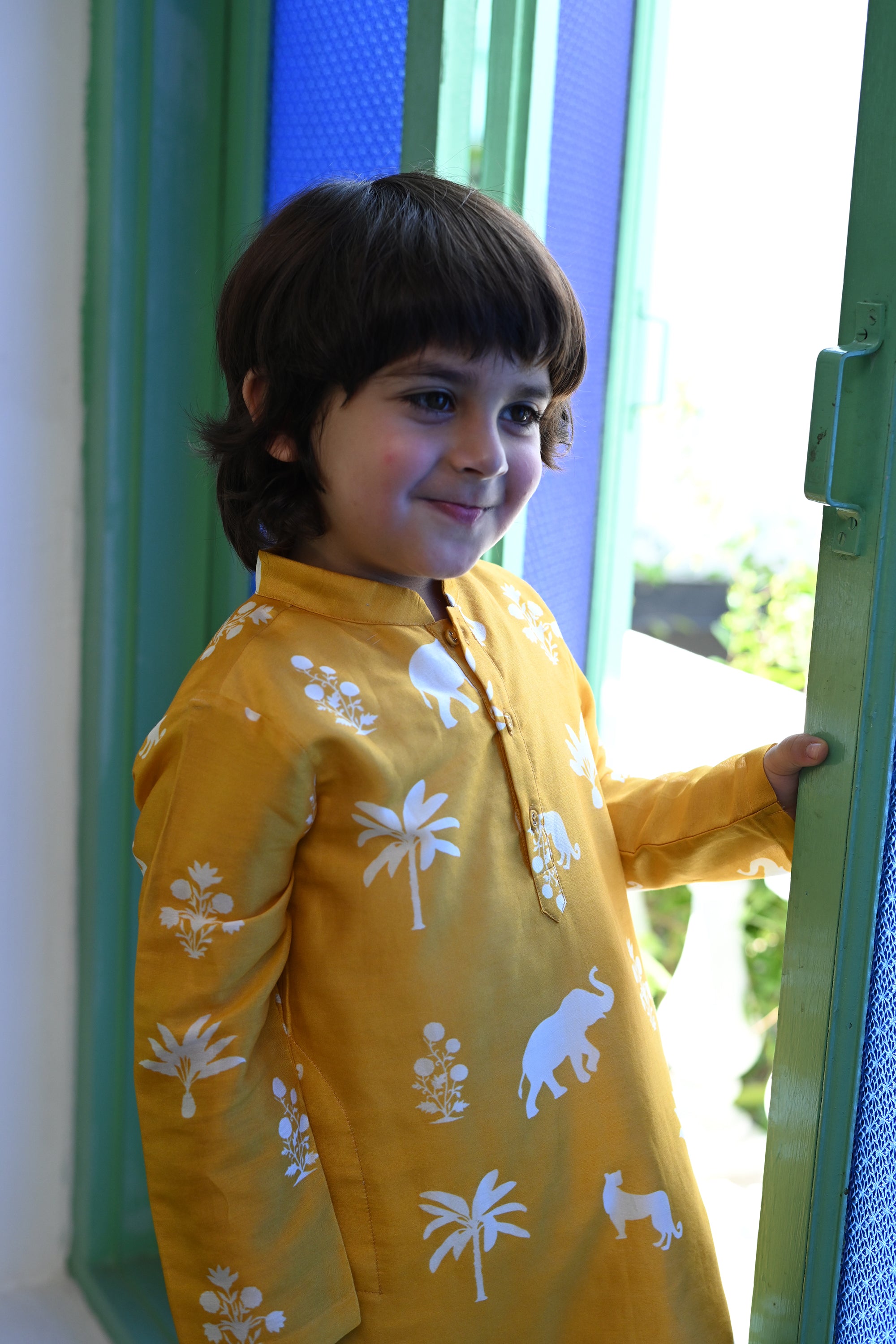 Aryaman Kurta Set - Mustard Palm Serenade