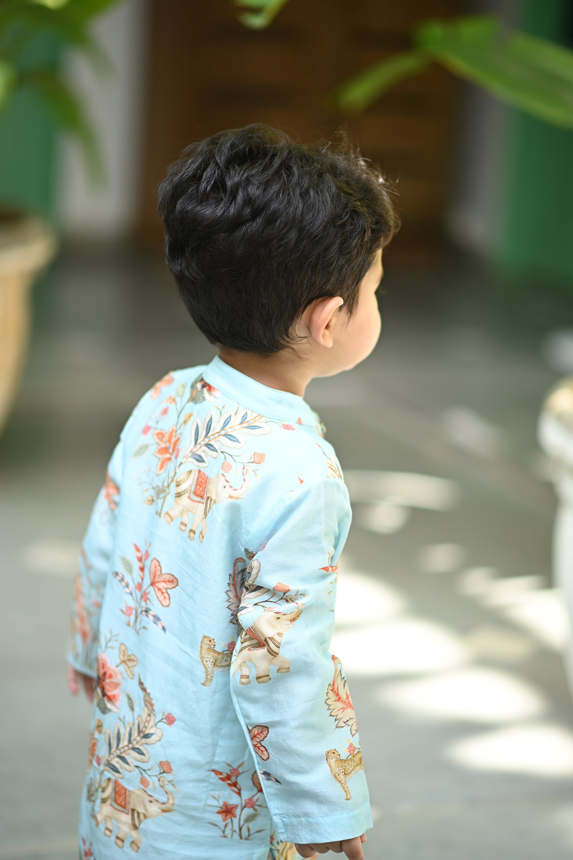 Sabr Kurta And Pyjama Set- Aqua Haathi