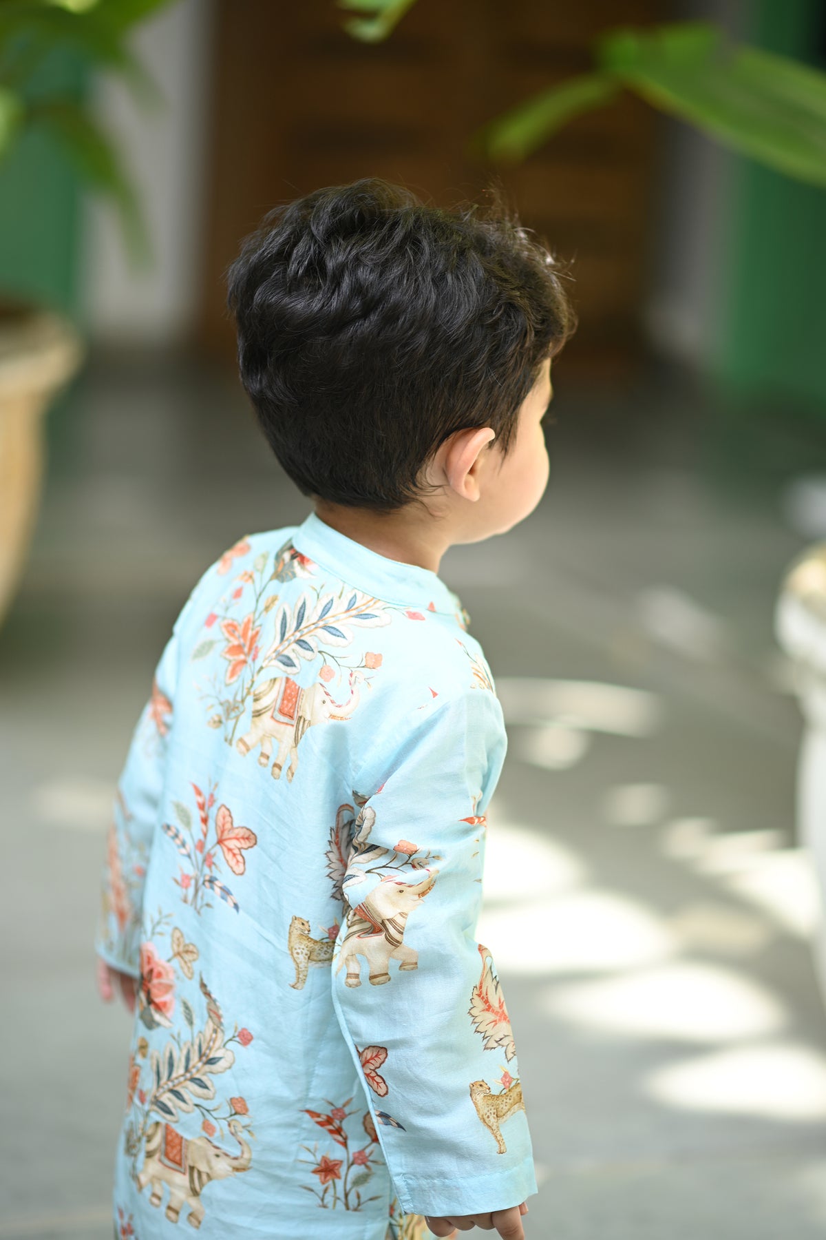 Sabr Kurta And Pyjama Set- Aqua Haathi