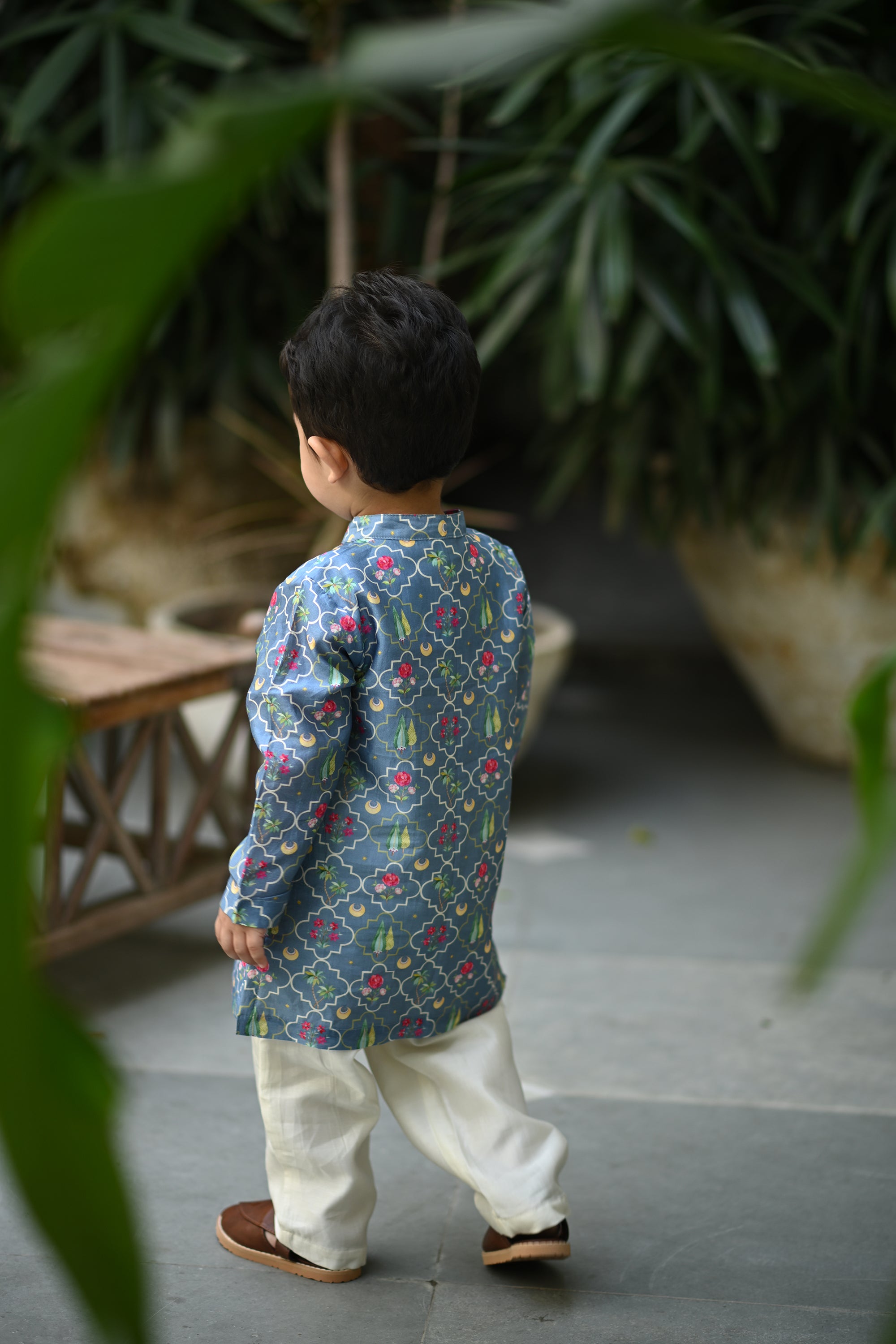 Shamsher Kurta And Pyjama Set-Bluish Grey Peryaar