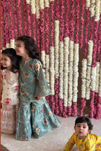 Inaaya Sharara Set - Teal Blue Sanobar Chintz