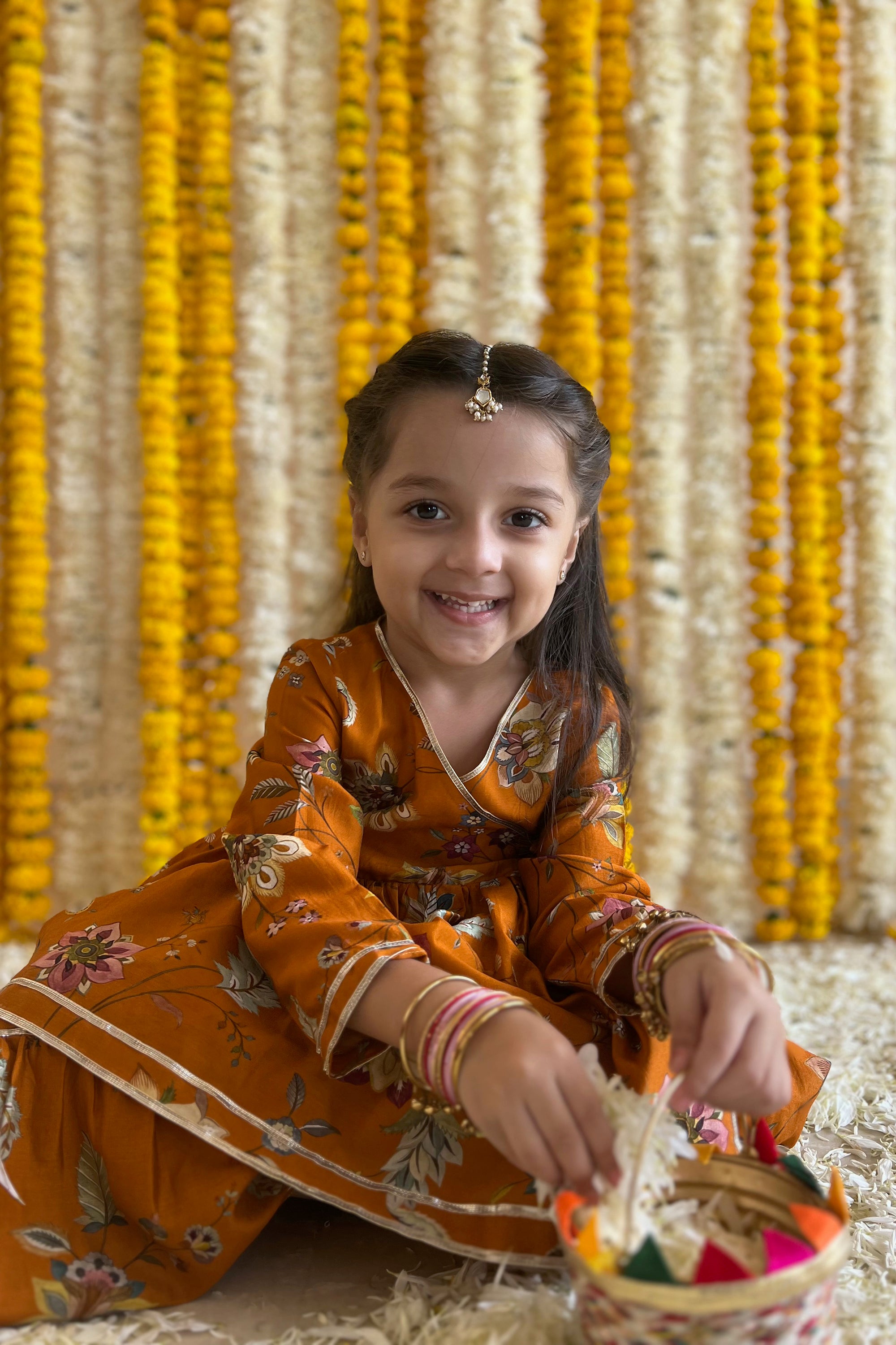 Namah Angrakha Sharara Set - Rust Sanobar Chintz