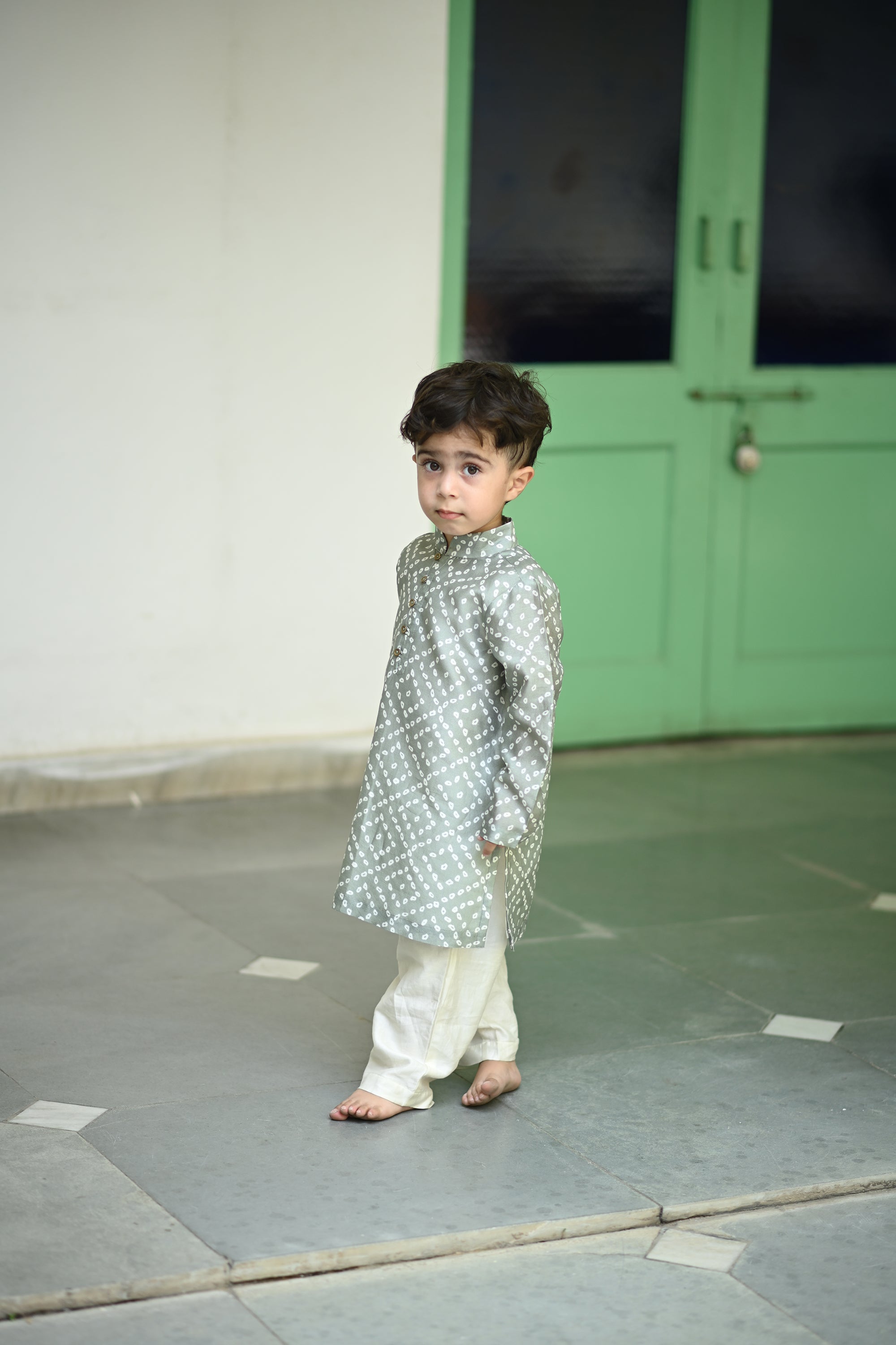 Zameer Kurta And Pyjama Set-Grey Bandhini