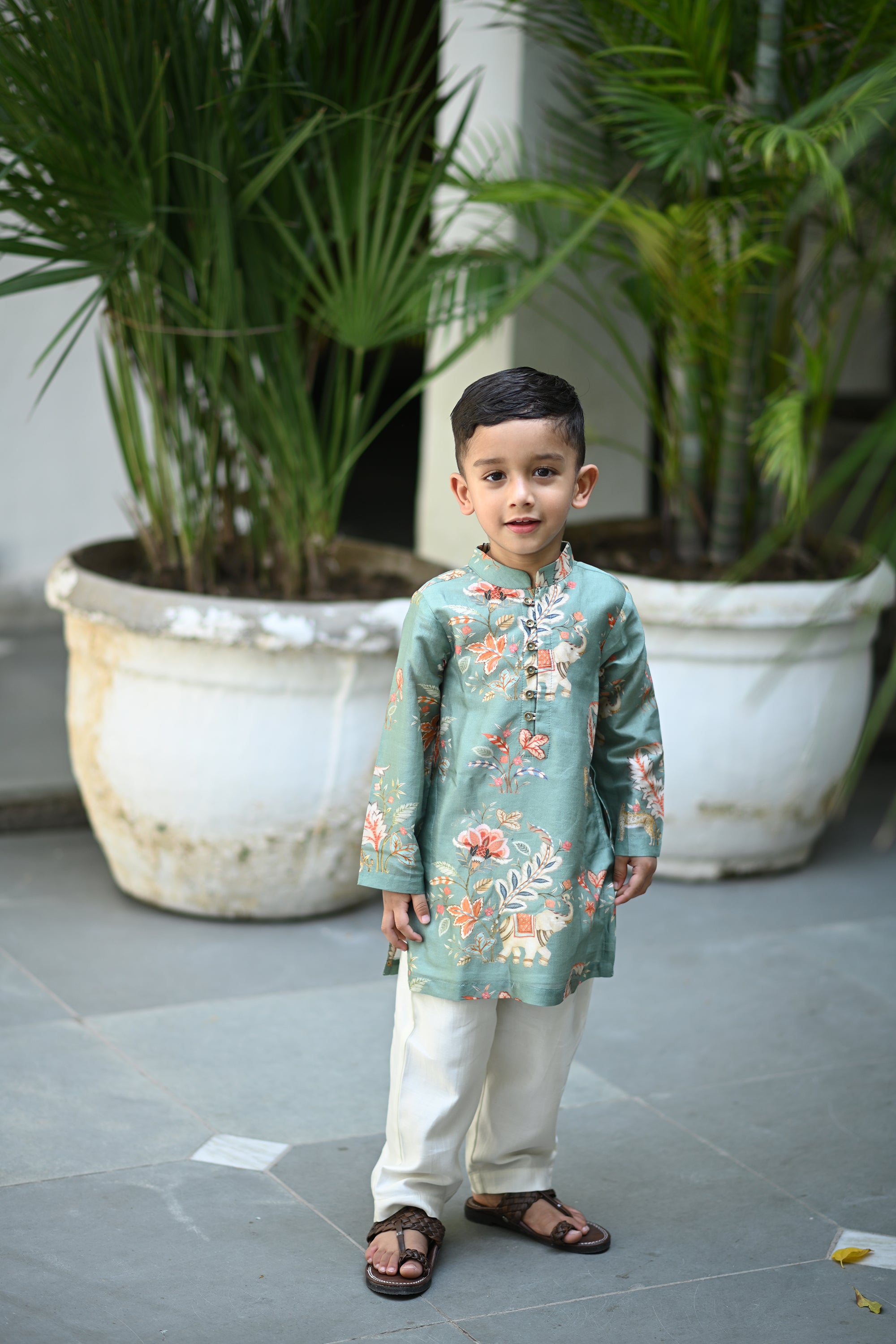 Sabr Kurta And Pyjama Set - Teal Haathi