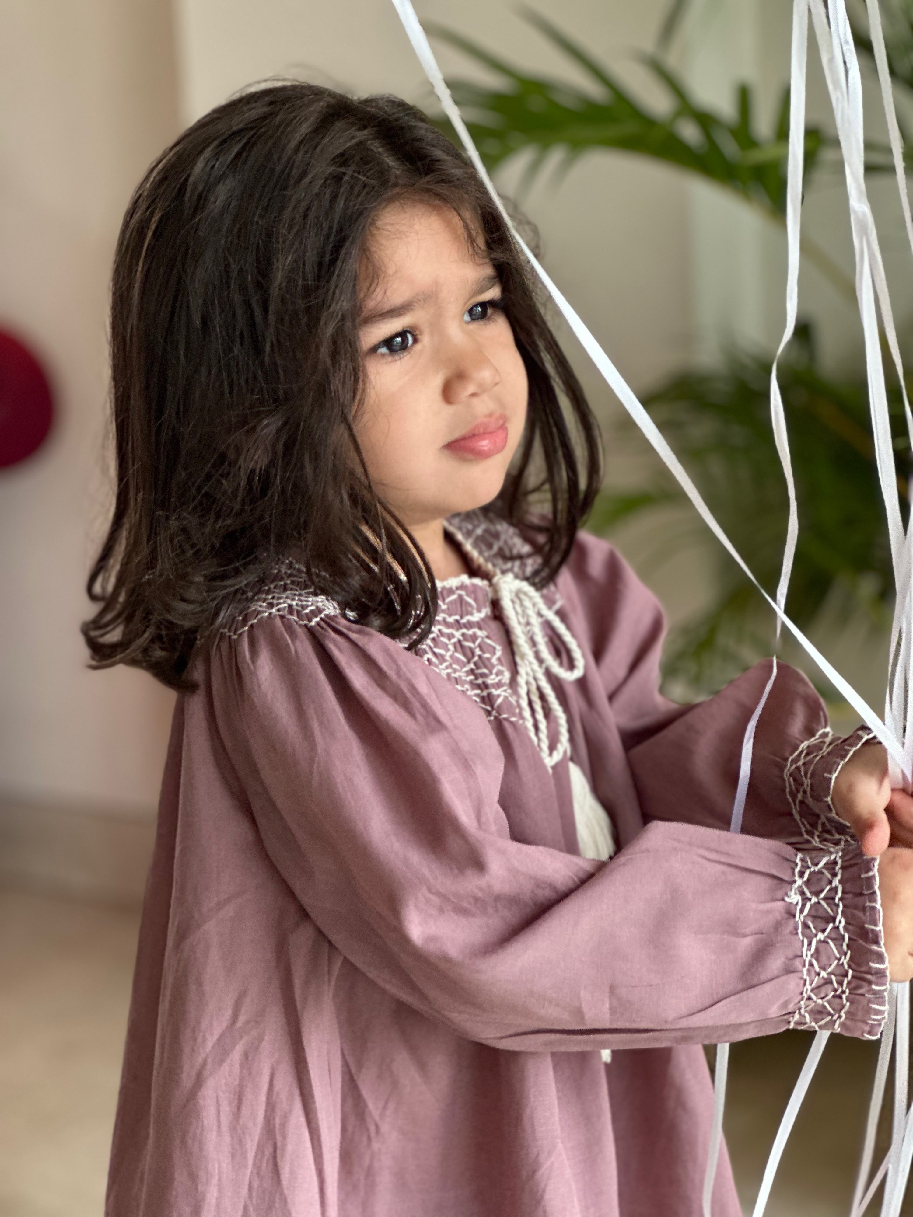 Leia Handsmocked Dress - Dusty Purple