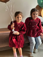 Maroon Handsmocked Velvet Blouse