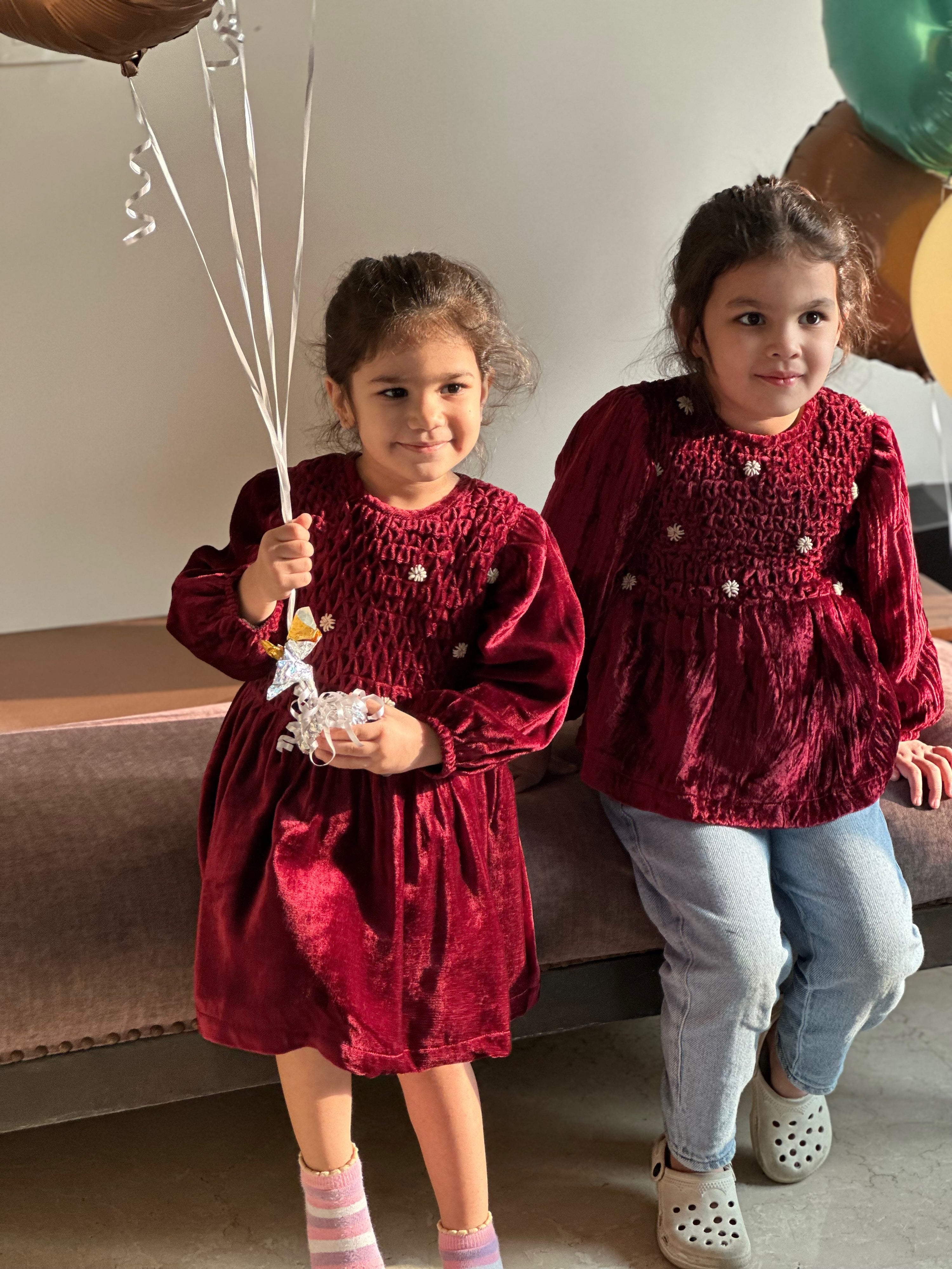 Maroon Handsmocked Velvet Blouse