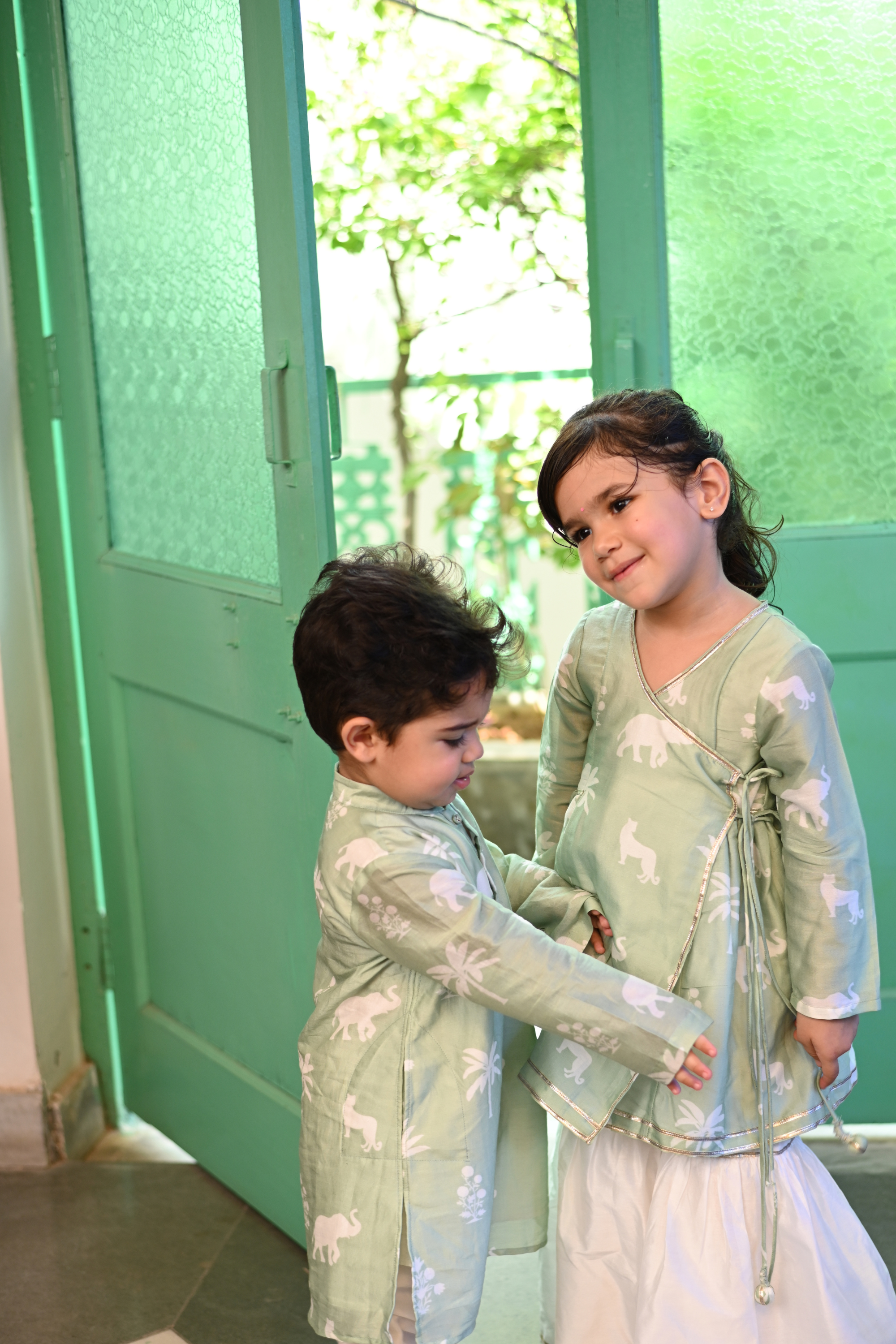 Aryaman Kurta Set - Mint Palm Serenade
