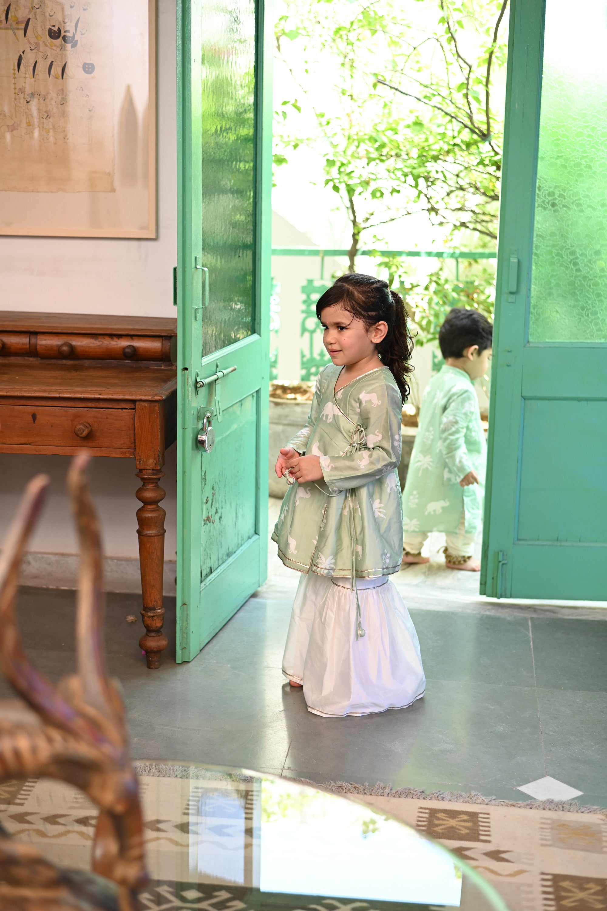 Asra Gharara Set - Mint Palm Serenade