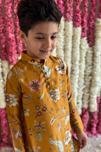 Ayaan Kurta and Pyjama Set - Mustard Sanobar Chintz