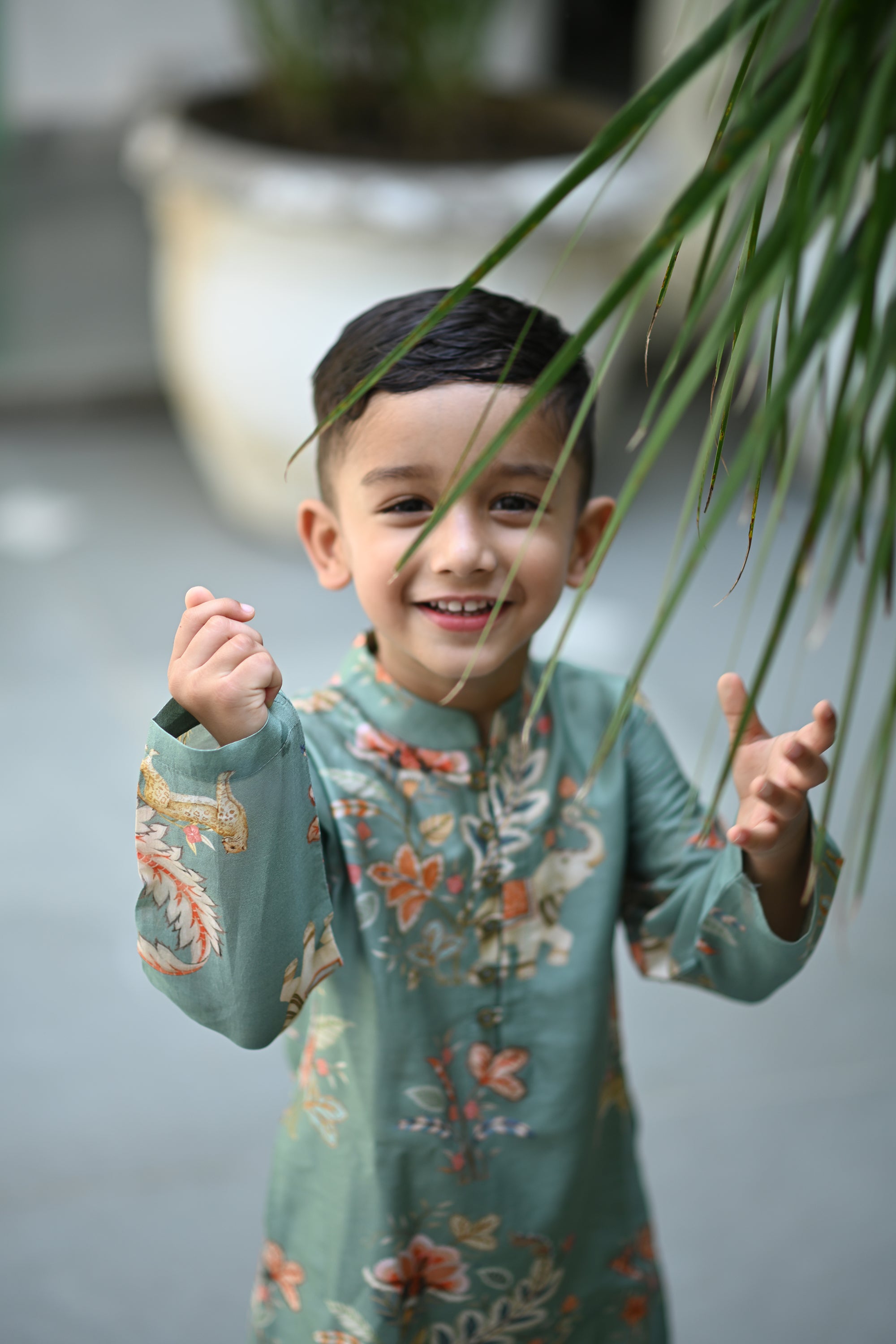 Sabr Kurta And Pyjama Set - Teal Haathi