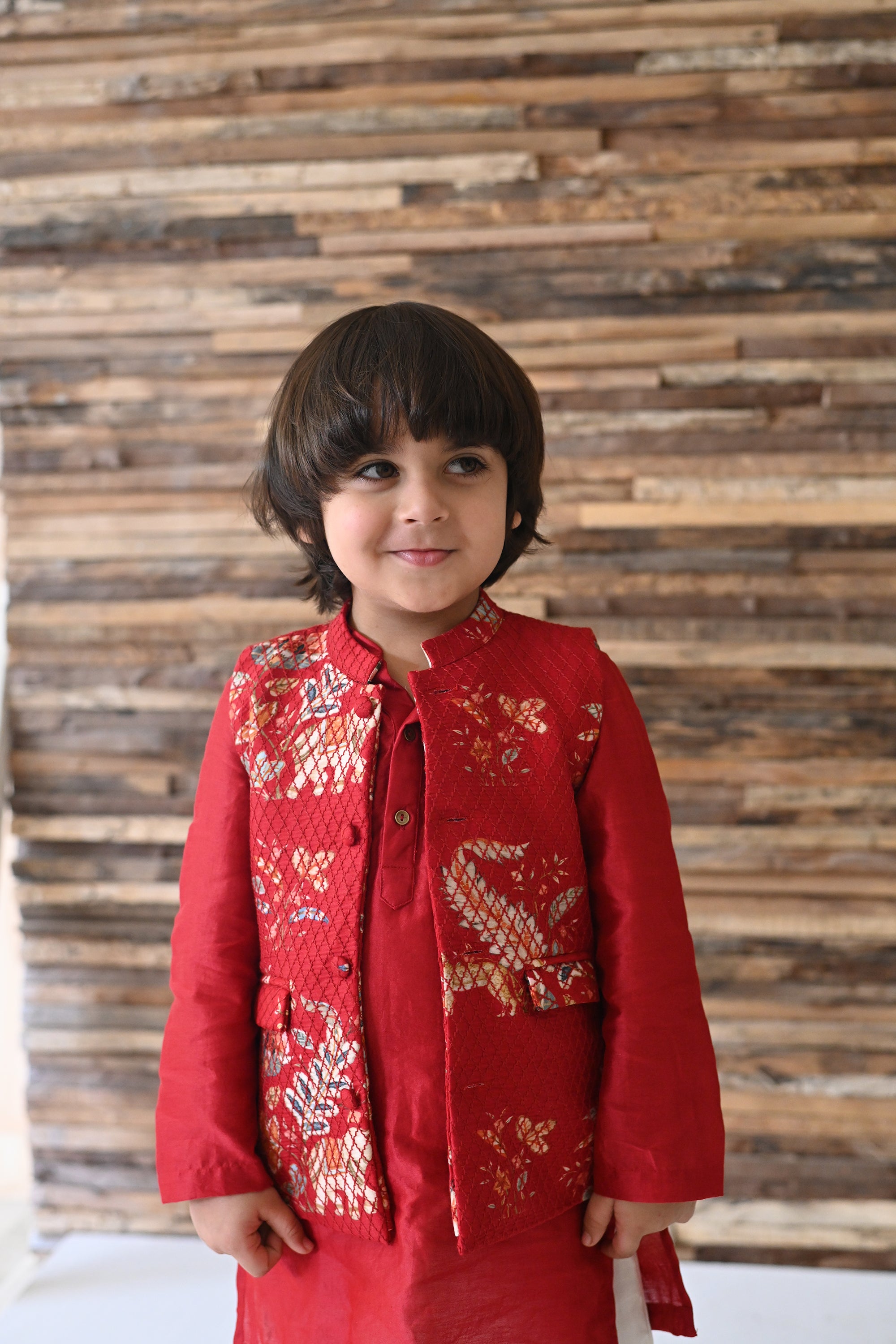 Fateh Bandhi Set- Red Haathi Chintz Threadwork