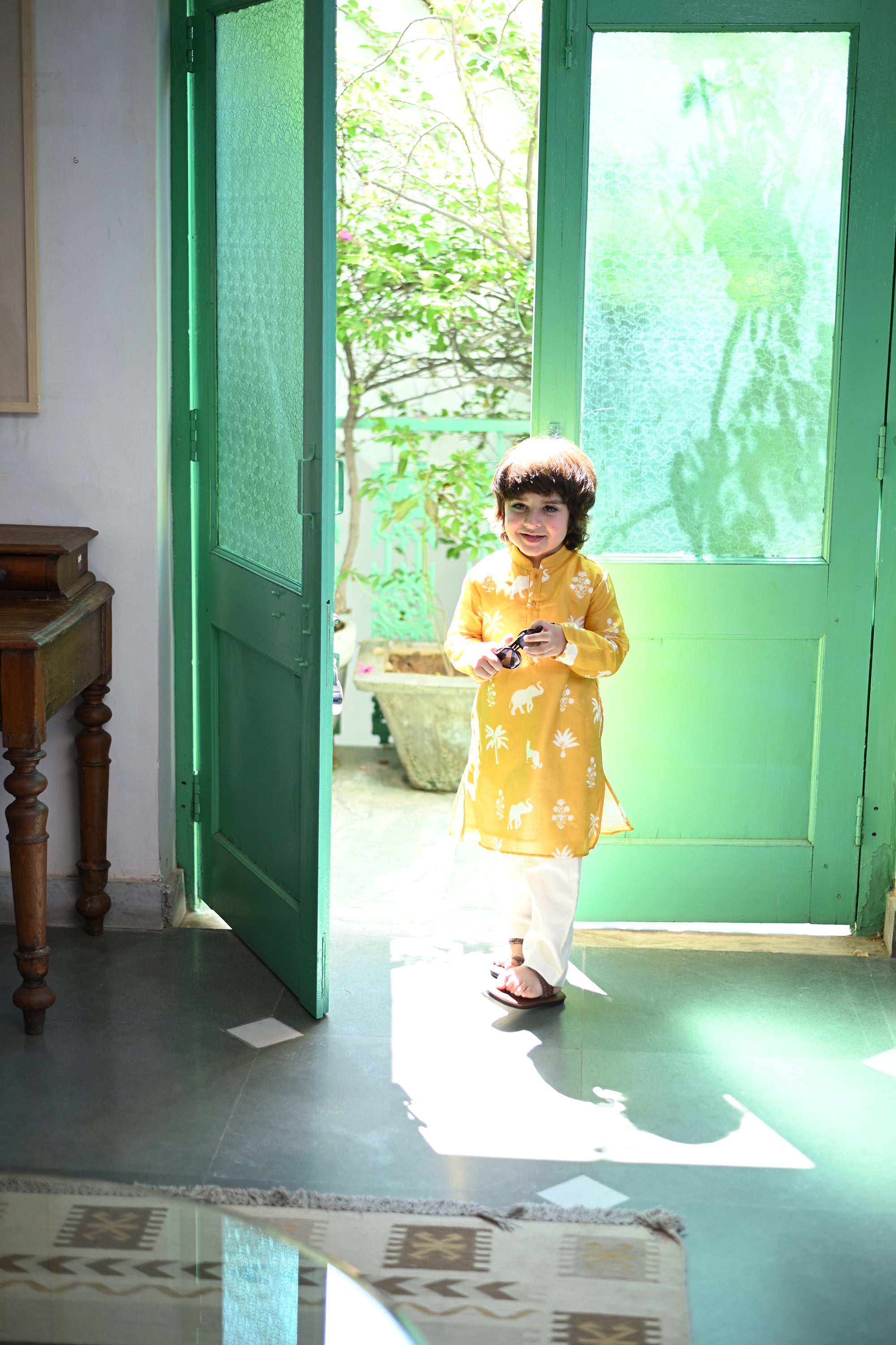 Aryaman Kurta Set - Mustard Palm Serenade