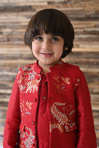 Fateh Bandhi Set- Red Haathi Chintz Threadwork