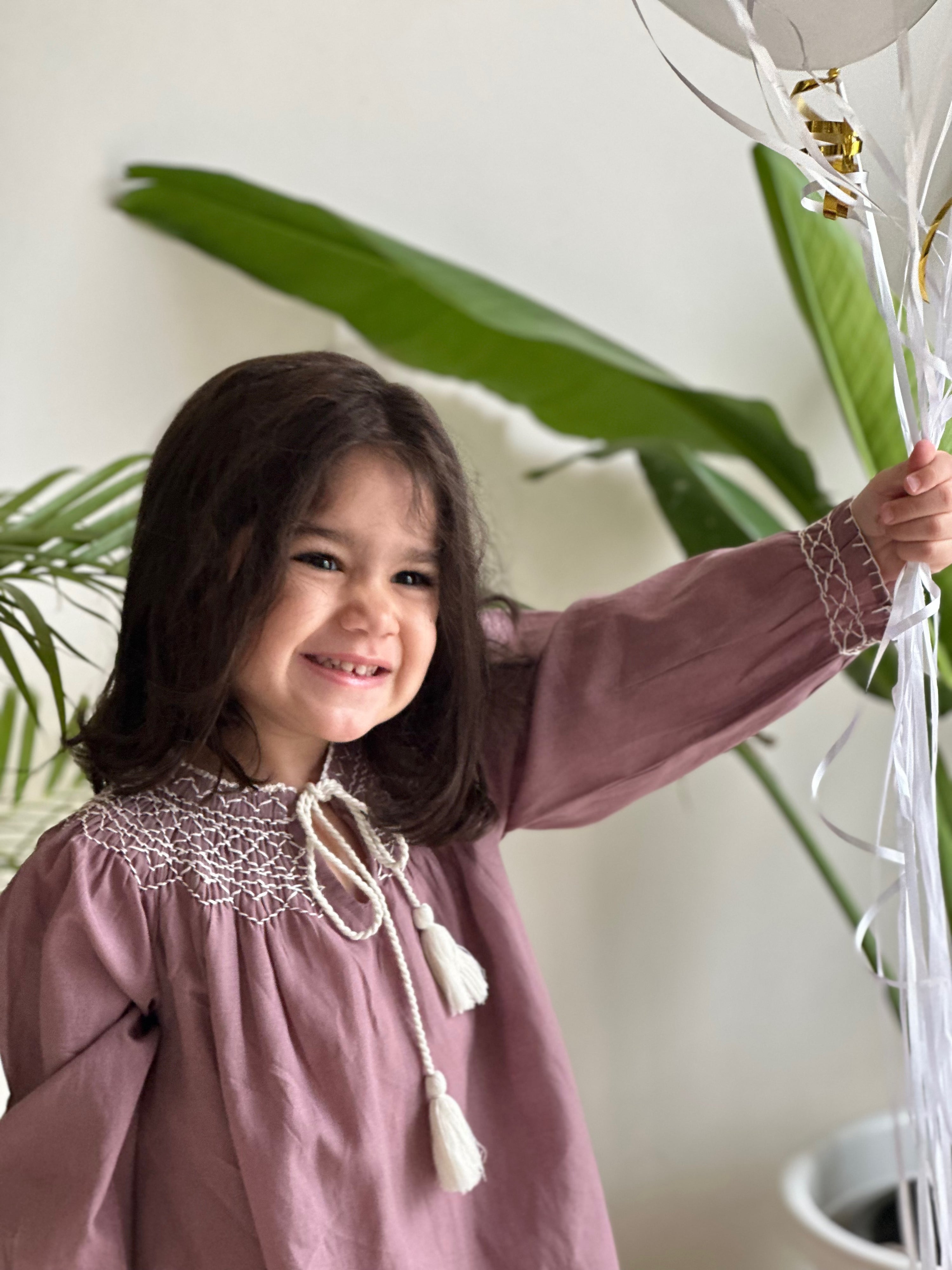 Leia Handsmocked Dress - Dusty Purple