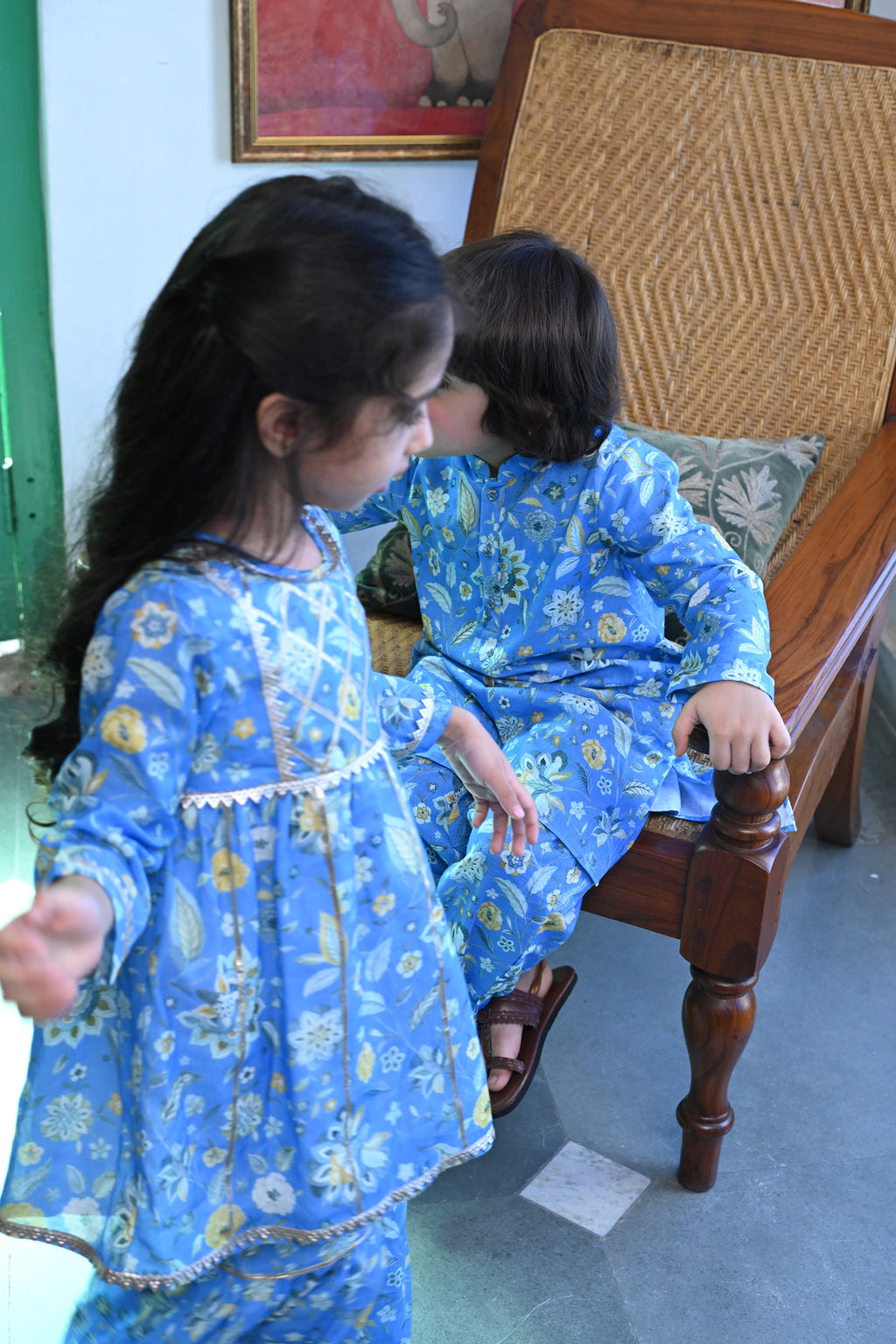 Rhea Gharara Set-Sky Blue Chintz