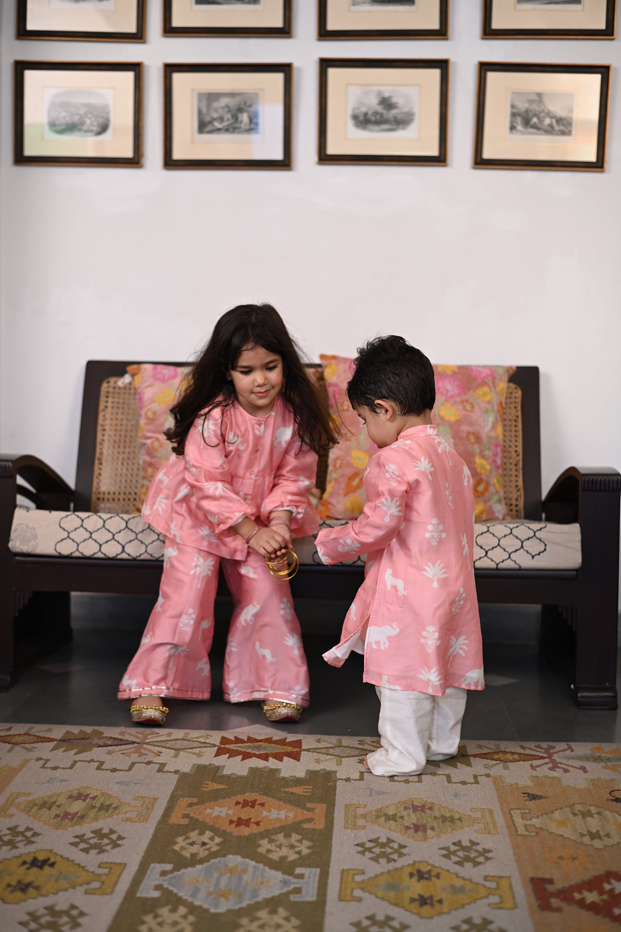 Anant Kurta Set - Pink Palm Serenade