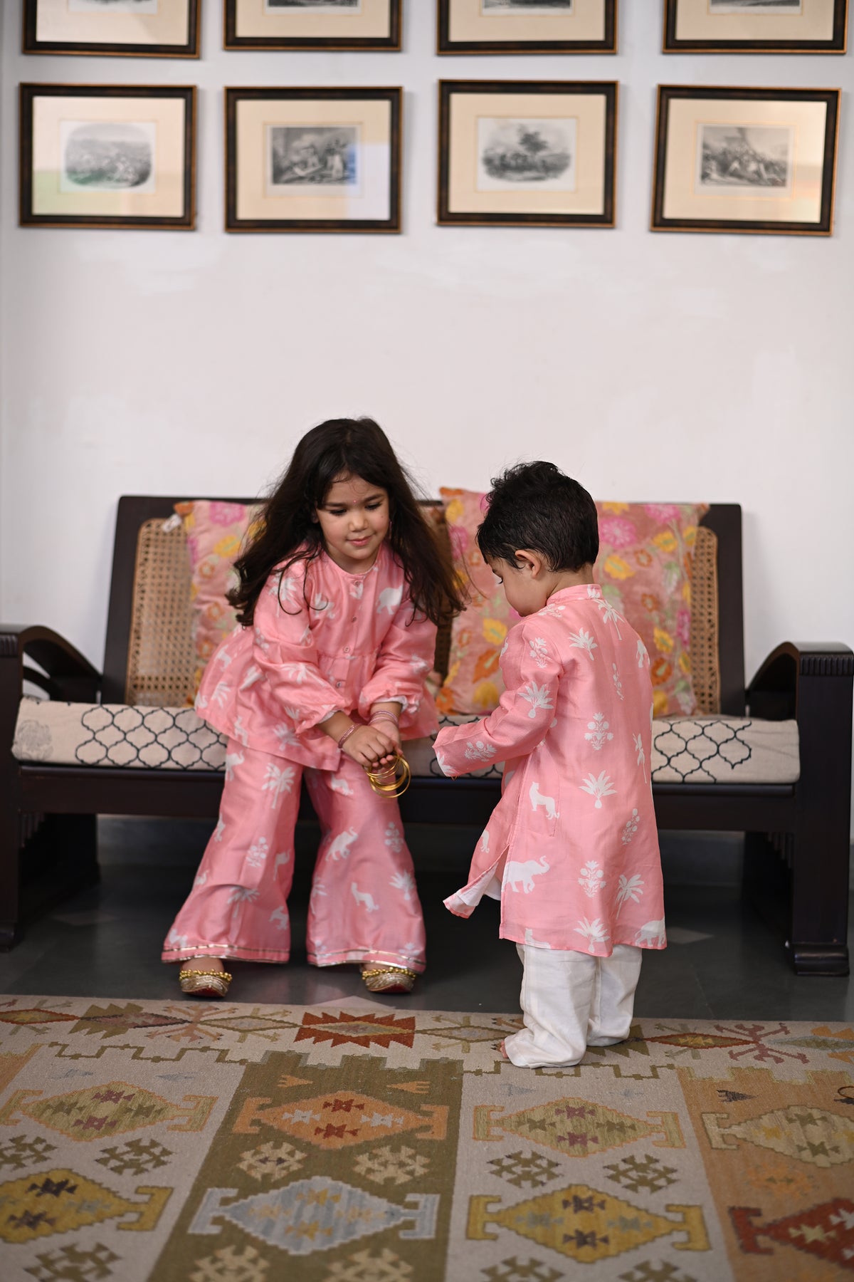Anant Kurta Set - Pink Palm Serenade