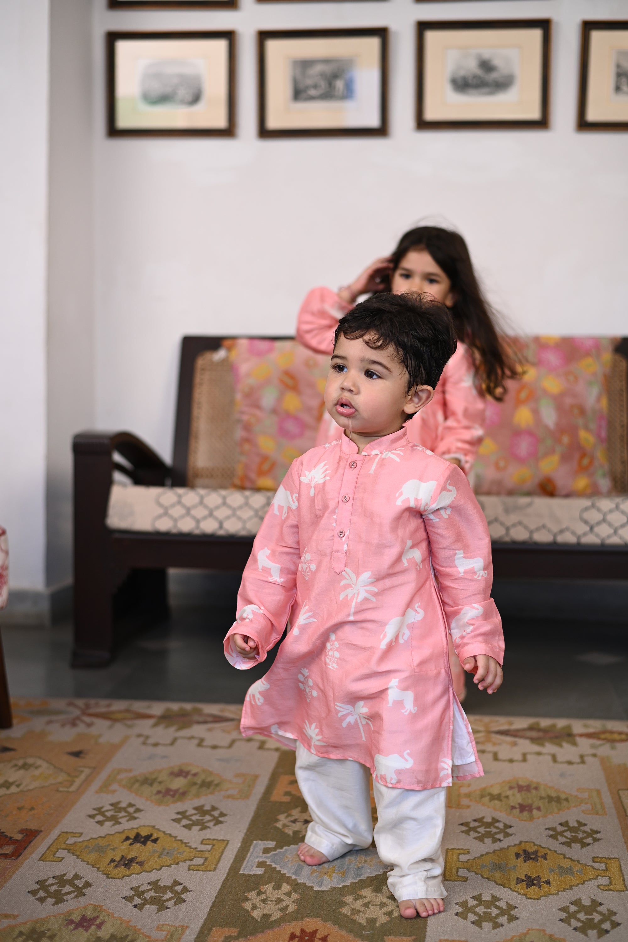 Anant Kurta Set - Pink Palm Serenade