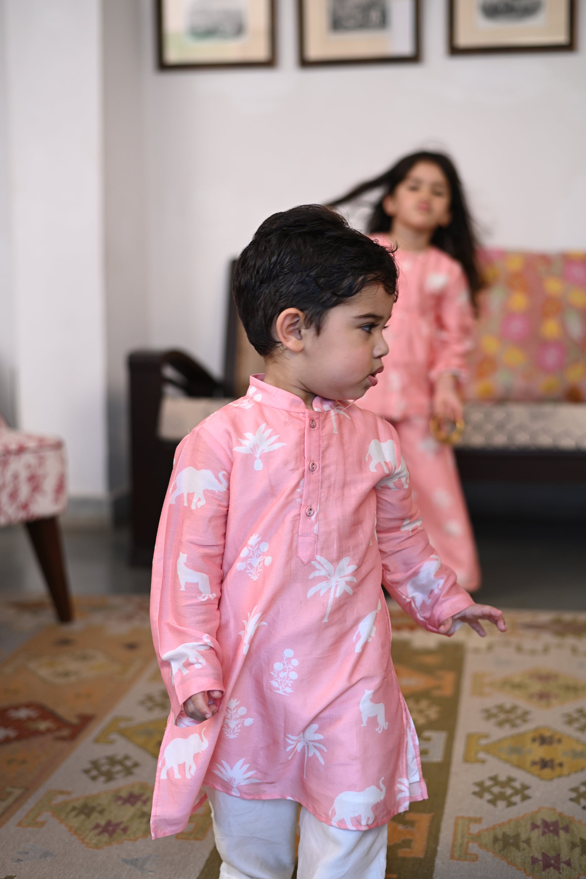 Anant Kurta Set - Pink Palm Serenade