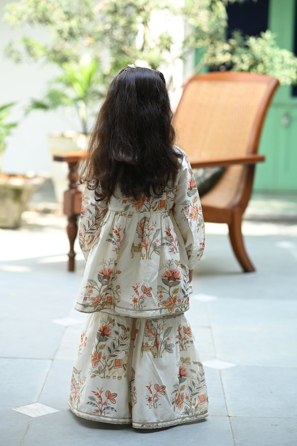 Sukhmani Gharara Set -  White Jungle Reverie