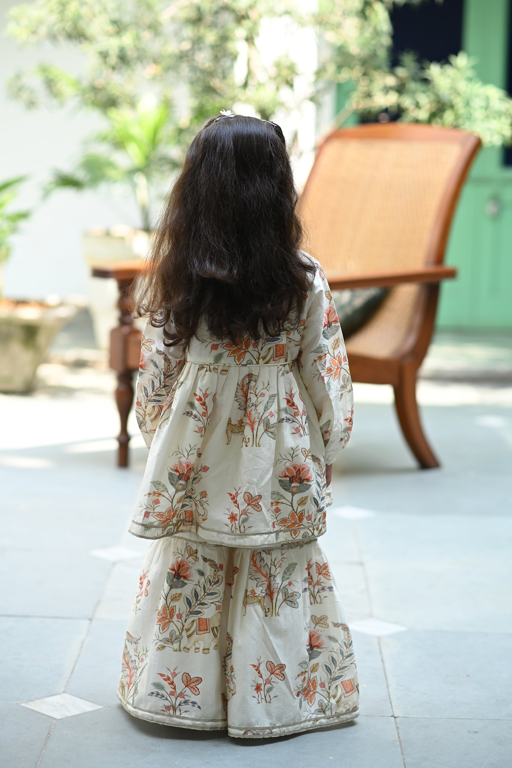 Sukhmani Gharara Set -  White Jungle Reverie