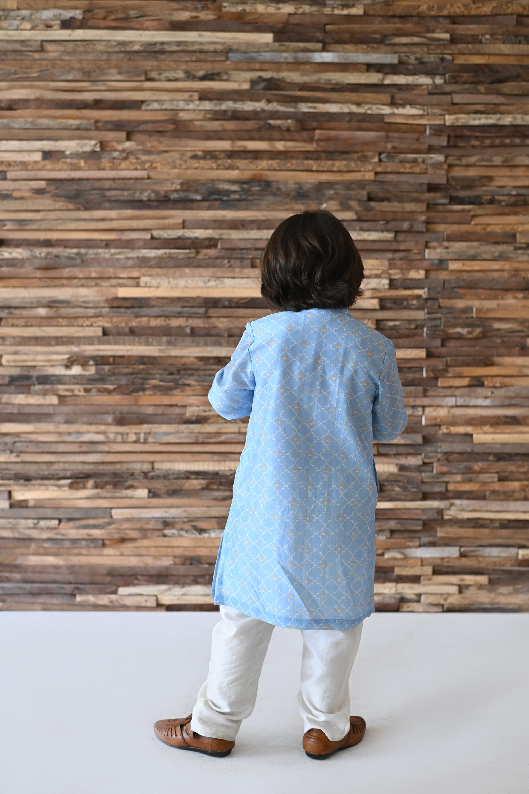 Dilsher Kurta And Pyjama Set- Sky Blue Chand Jaal