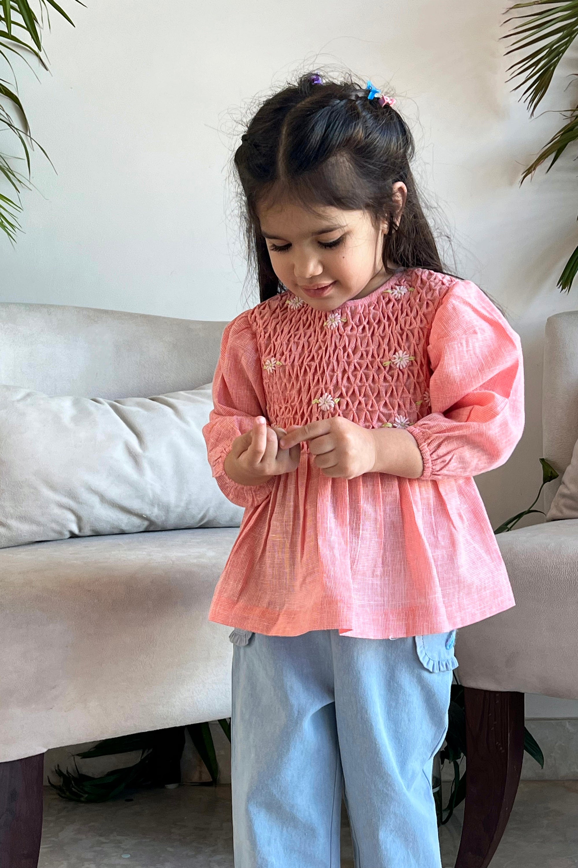 Nora Handsmoked Top - Pink Linen