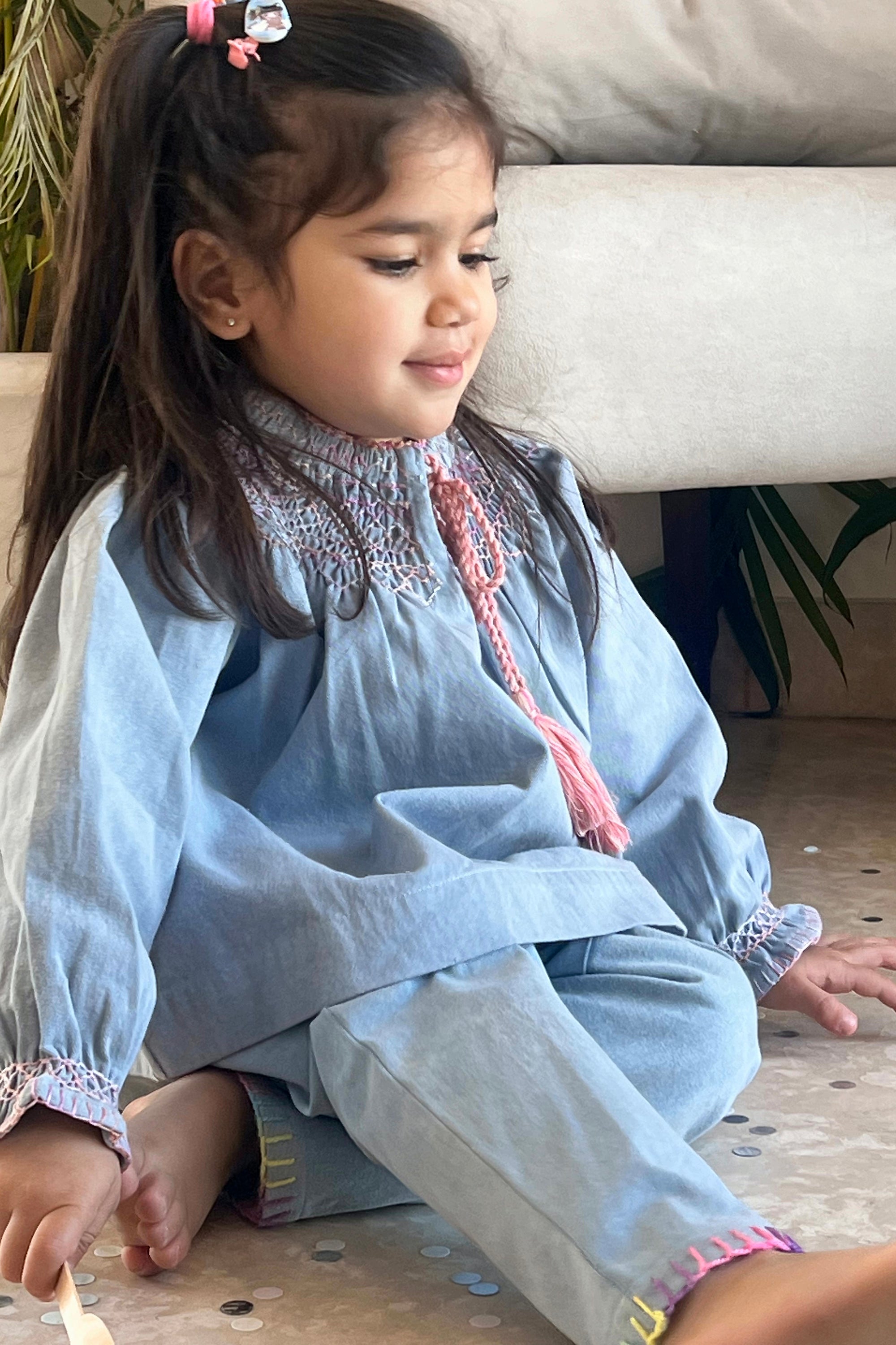 Grace Handsmocked Blouse- Blue