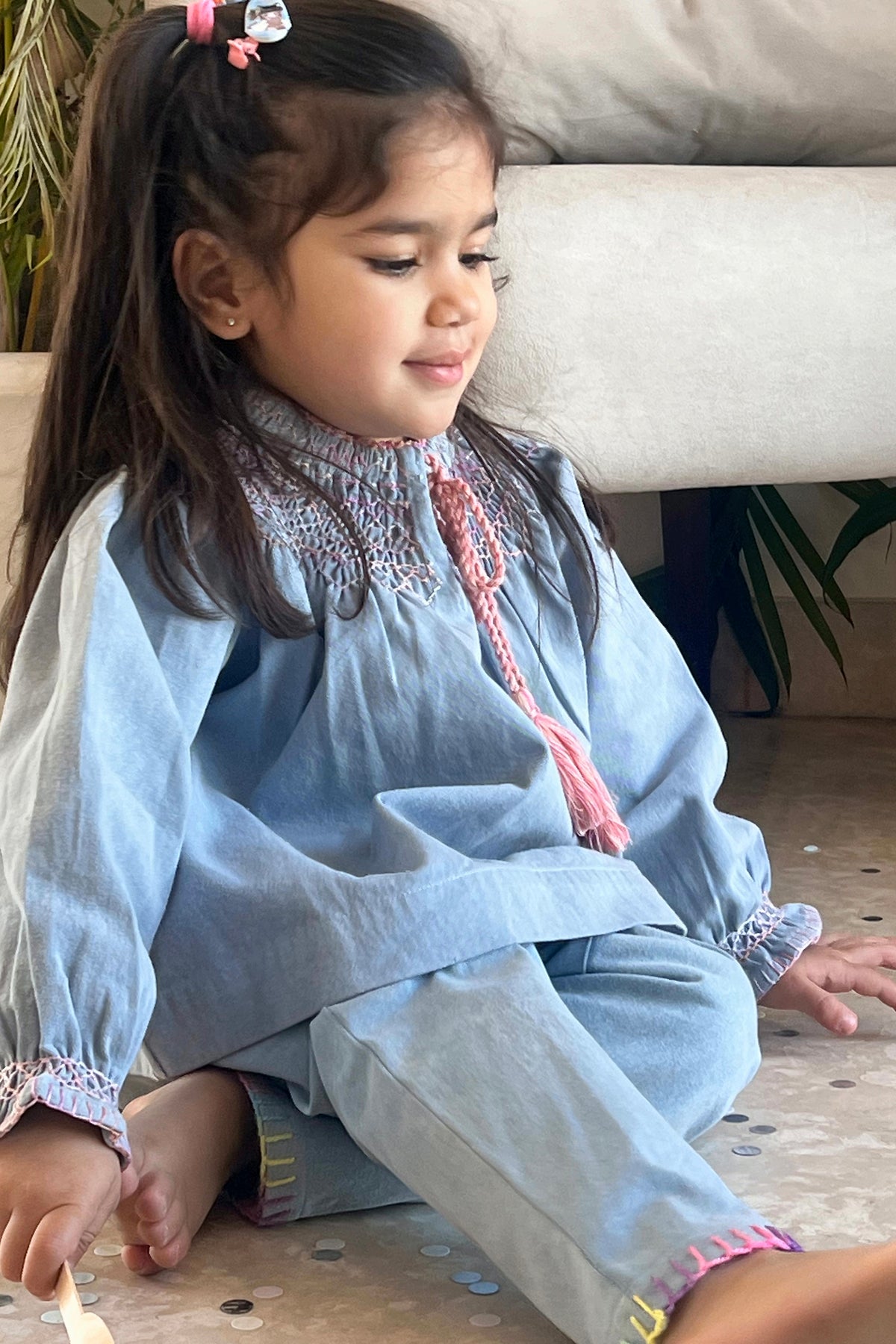 Grace Handsmocked Blouse- Blue