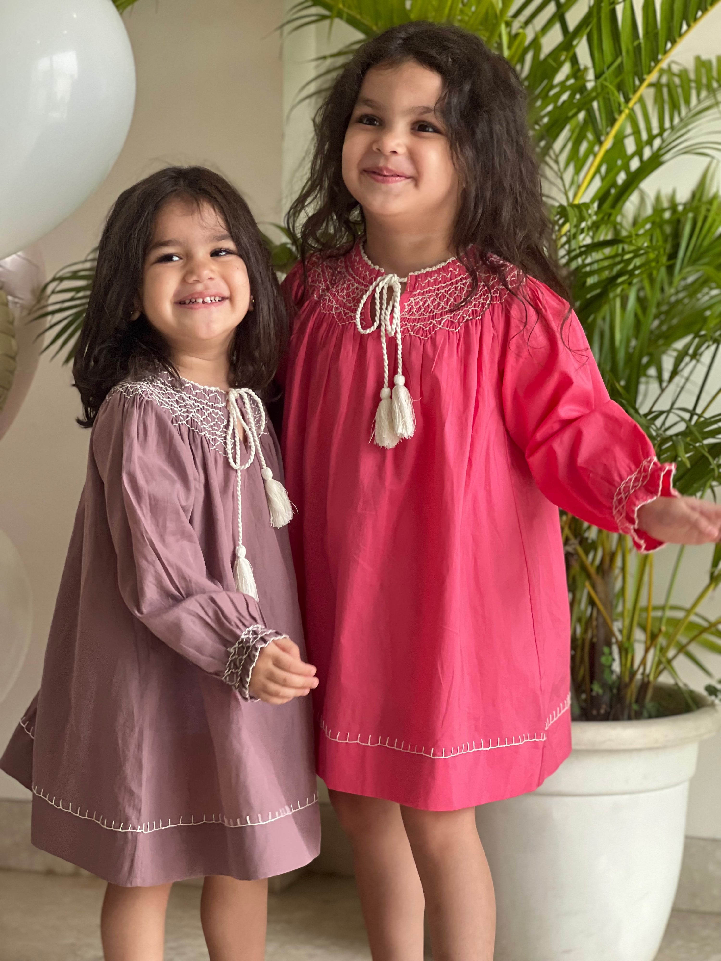 Leia Handsmocked Dress - Dusty Purple