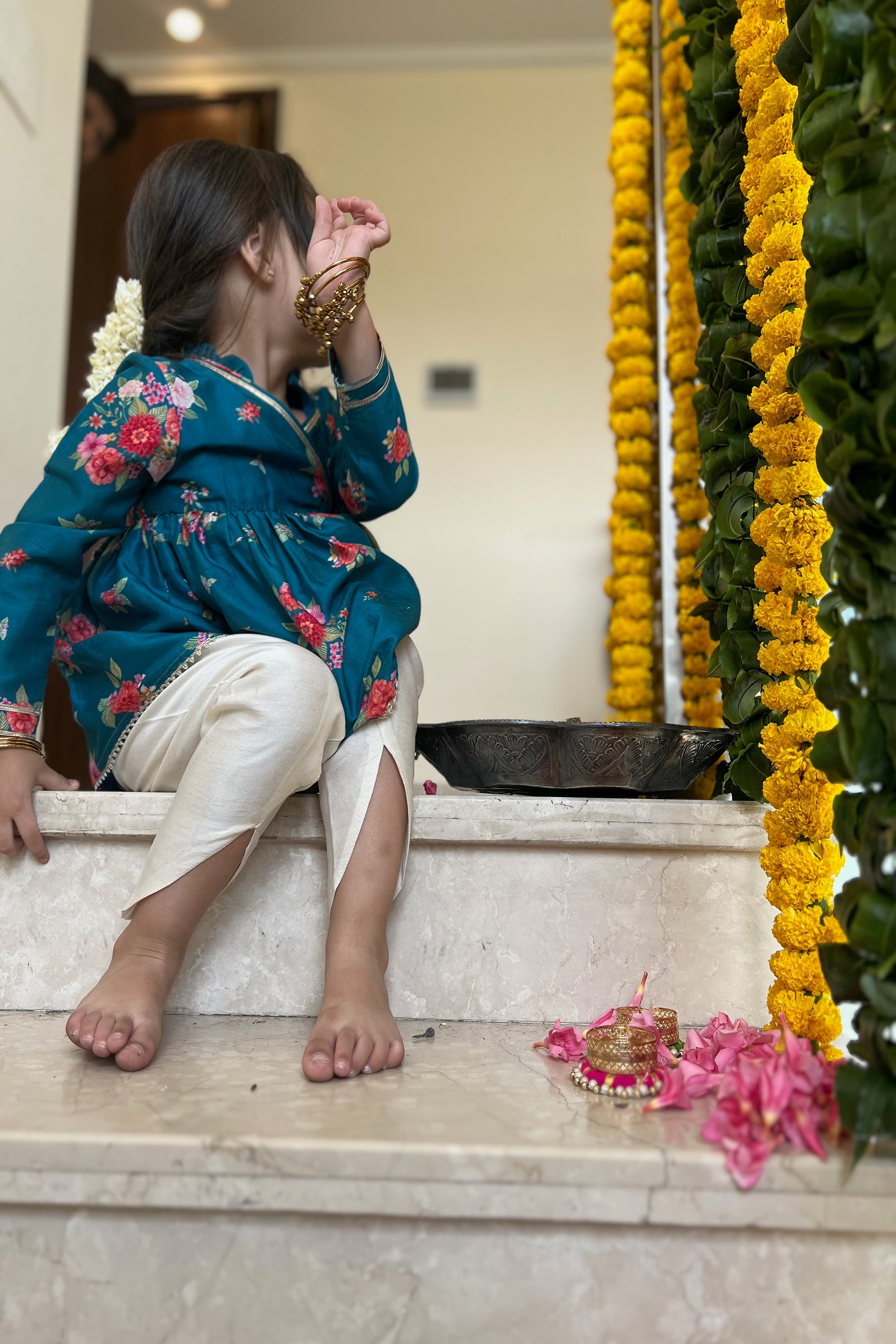 Veda Angrakha Set - Peacock Blue Bagh